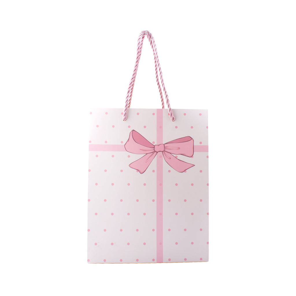 Paper Gift Bag Pink Dot with Pink Gift Bow 23 X 18 X 10cm 1pc