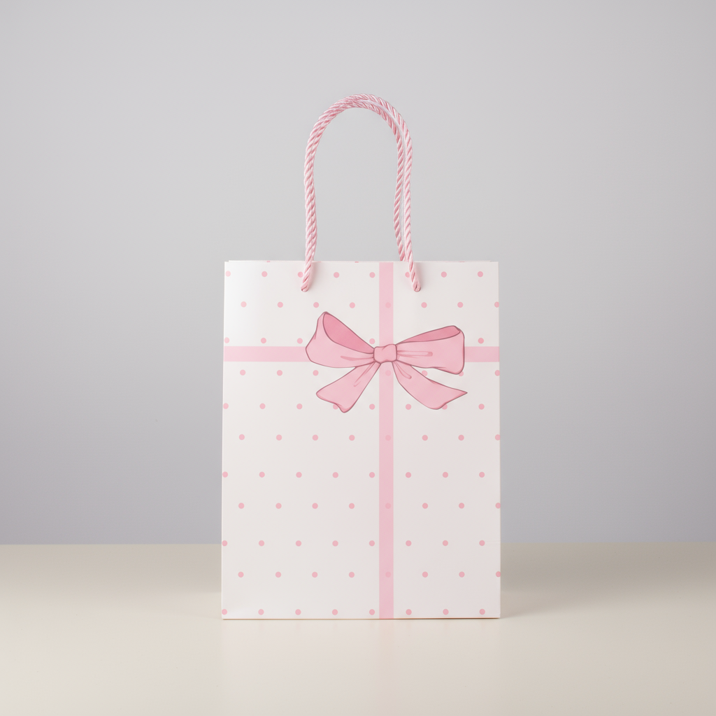 Paper Gift Bag Pink Dot with Pink Gift Bow 23 X 18 X 10cm 1pc