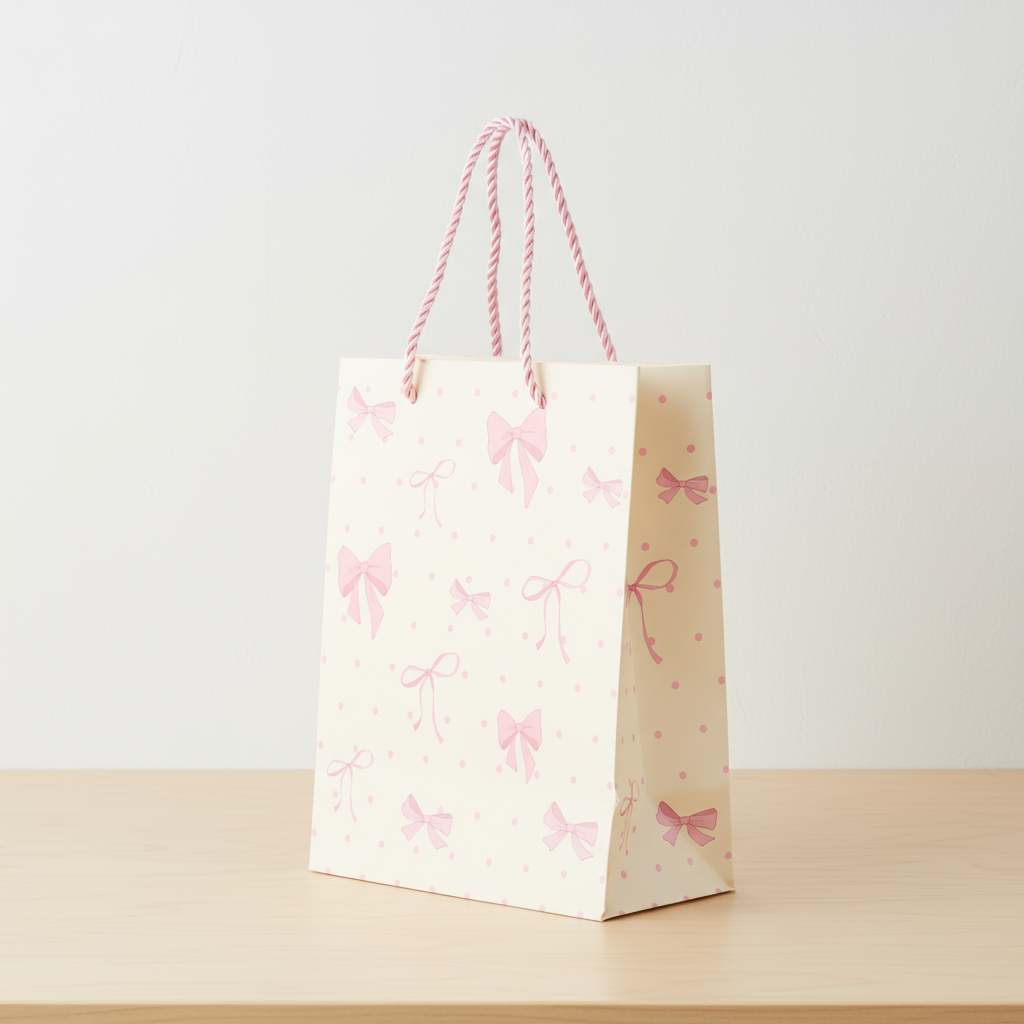 Paper Gift Bag Pink Dot with Pink Bow 32 X 26 X 12cm 1pc