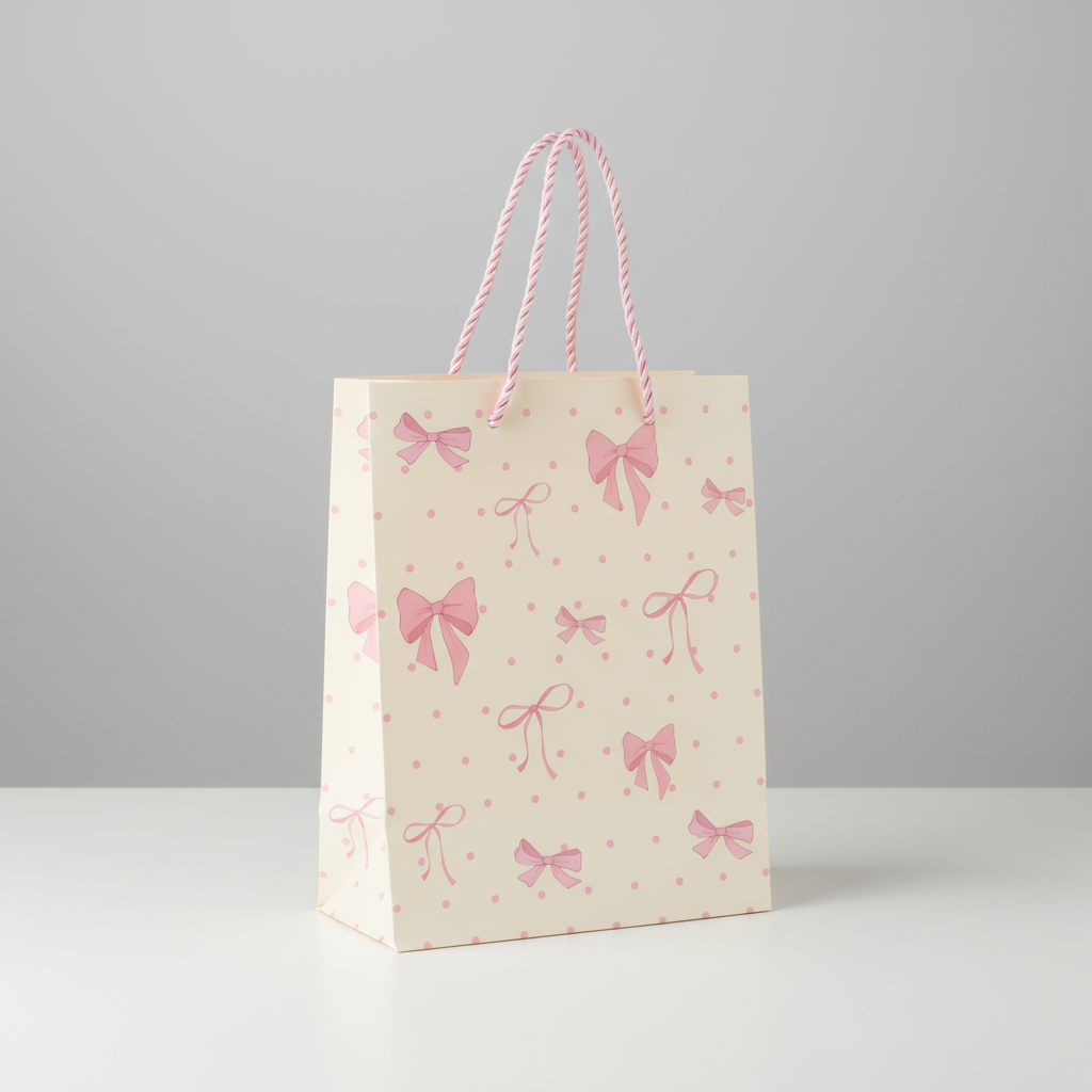 Paper Gift Bag Pink Dot with Pink Bow 32 X 26 X 12cm 1pc