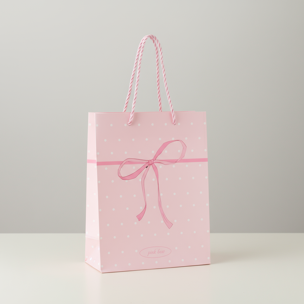 Paper Gift Bag White Dot with Pink Bow 32 X 26 X 12cm 1pc