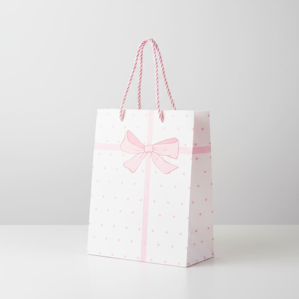 Paper Gift Bag Pink Dot with Pink Gift Bow 32 X 26 X 12cm 1pc