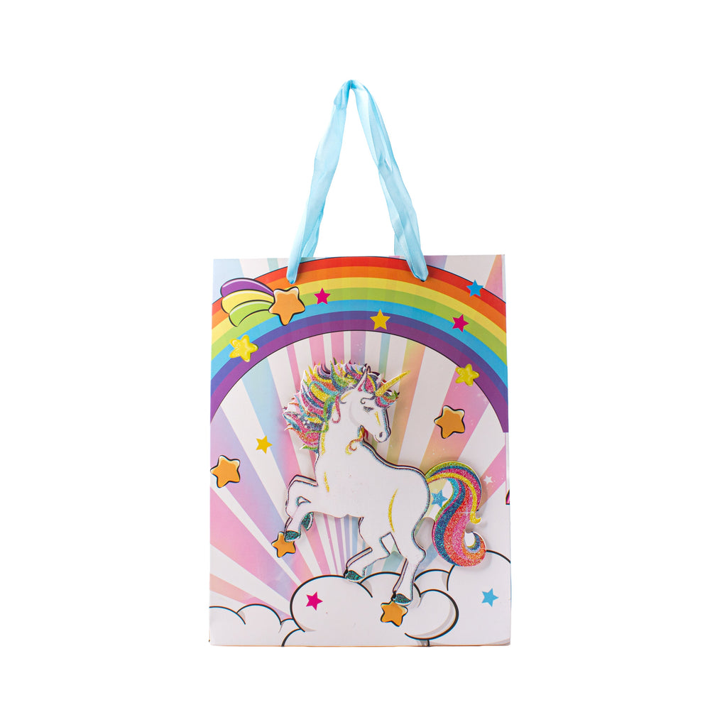 3D Glitter Paper Gift Bag Unicorn Rainbow 23 X 18 X 10cm 1pc