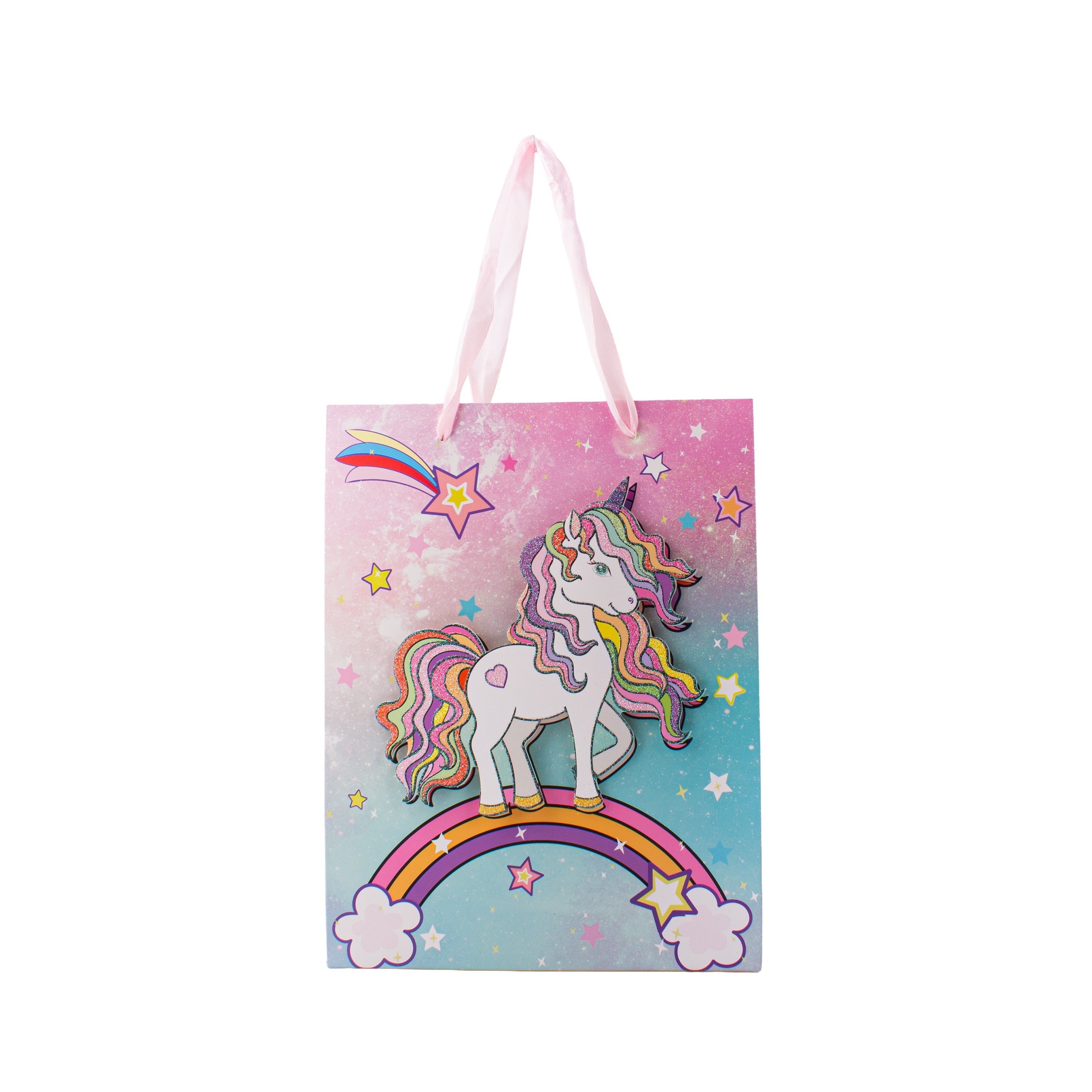 3D Glitter Paper Gift Bag Unicorn Pastel 32 X 25.5 X 11cm 1pc