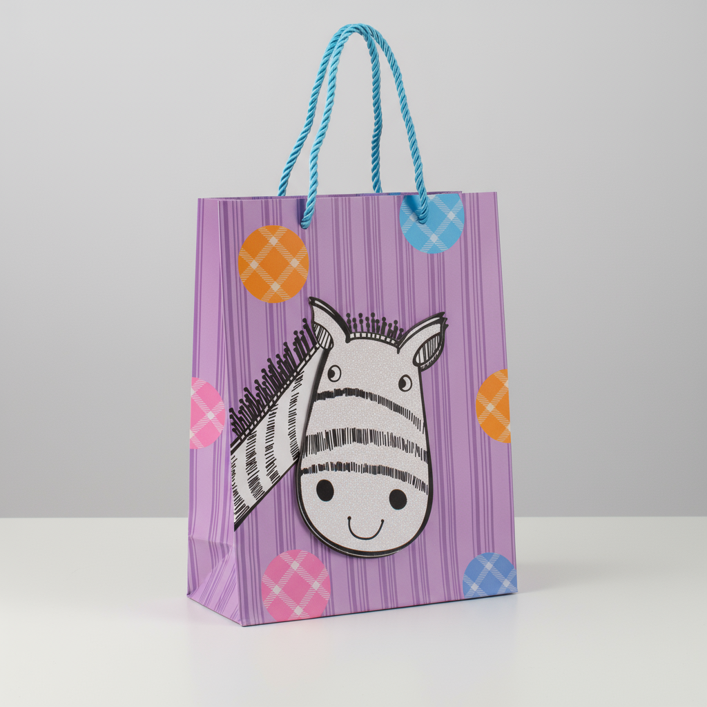 3D Paper Gift Bag Black And White Giraffe 32 X 25.5 X 11cm 1pc