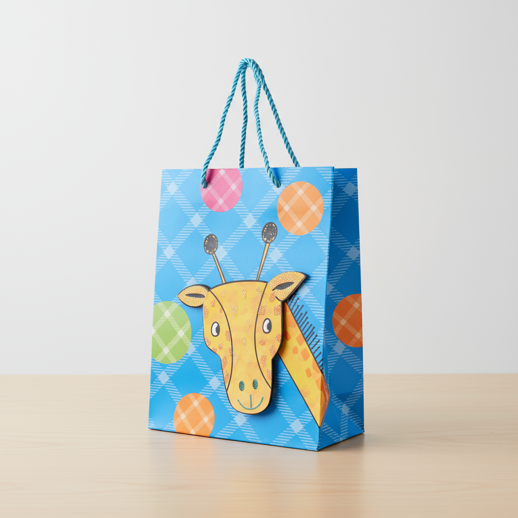 3D Paper Gift Bag Yellow Giraffe 32 X 25.5 X 11cm 1pc