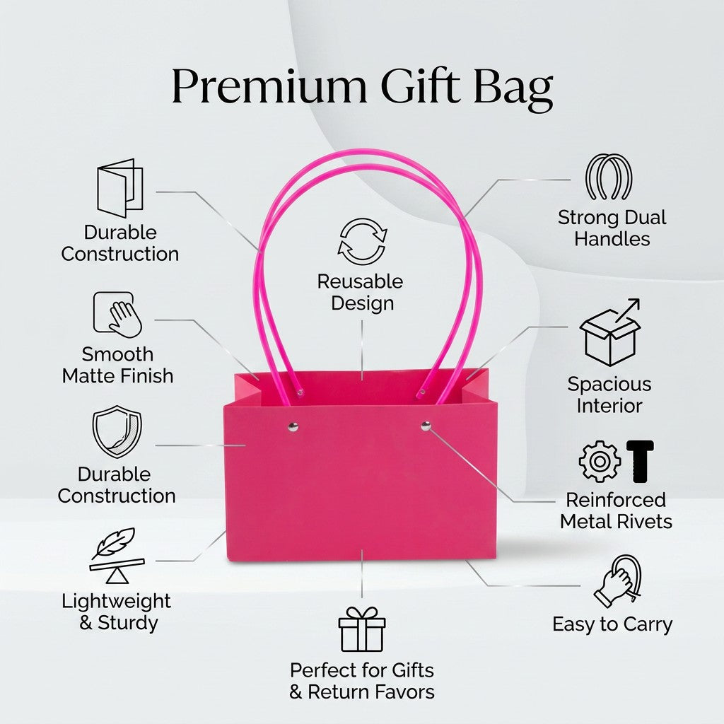 Paper Gift Bag With Straw Handle Pink 8.5x12.5inch 1pc