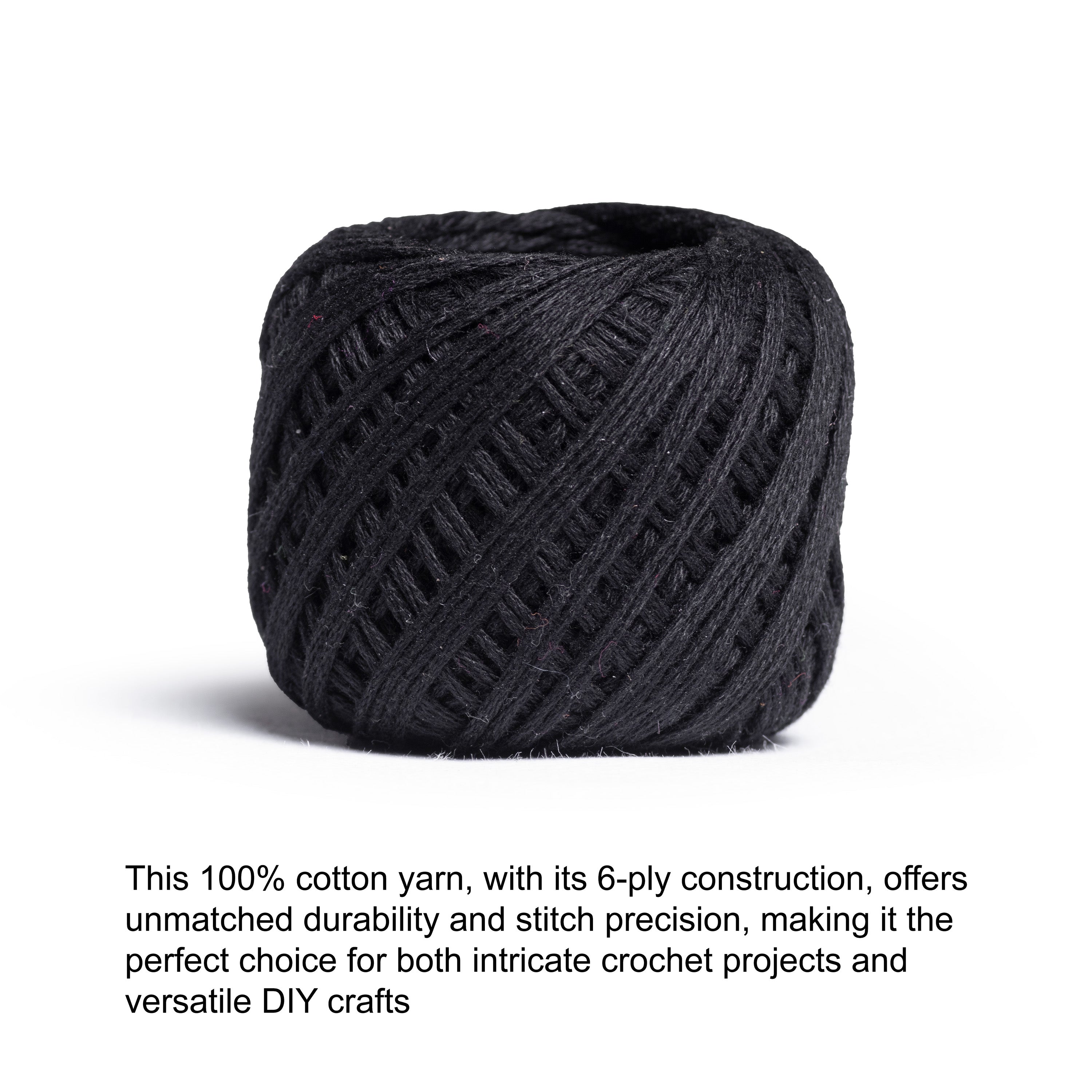 Crochet & Embroidery Thread - Cotton, 6 Ply, Black, Approx. 32mt, 10g Ball