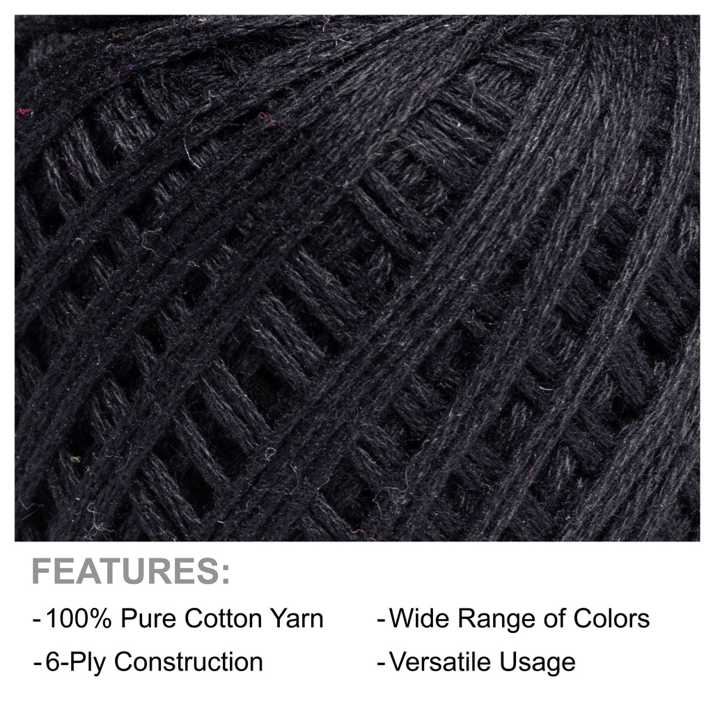 Crochet & Embroidery Thread - Cotton, 6 Ply, Black, Approx. 32mt, 10g Ball