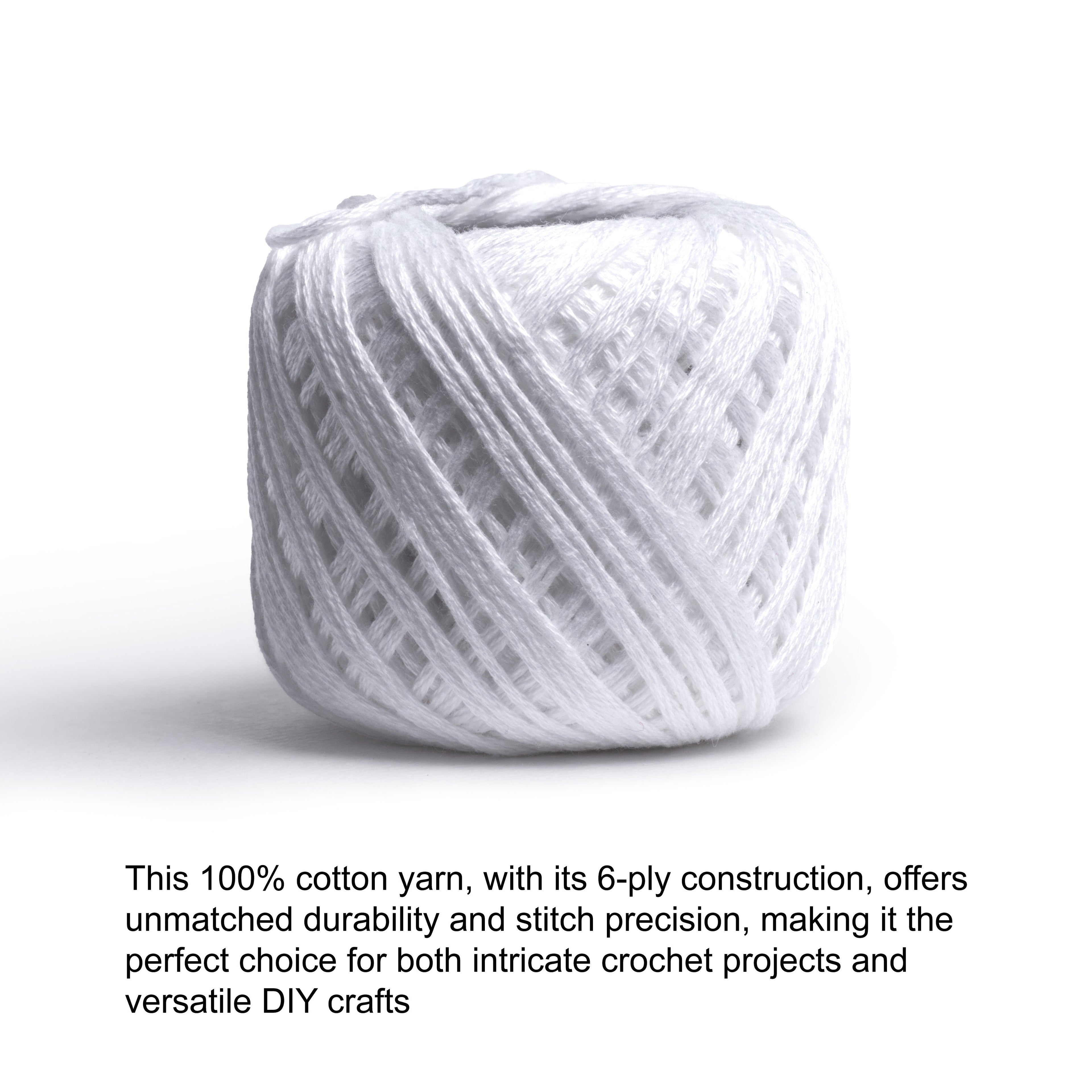 Crochet & Embroidery Thread - Cotton, 6 Ply, White, Approx. 32mt, 10g Ball