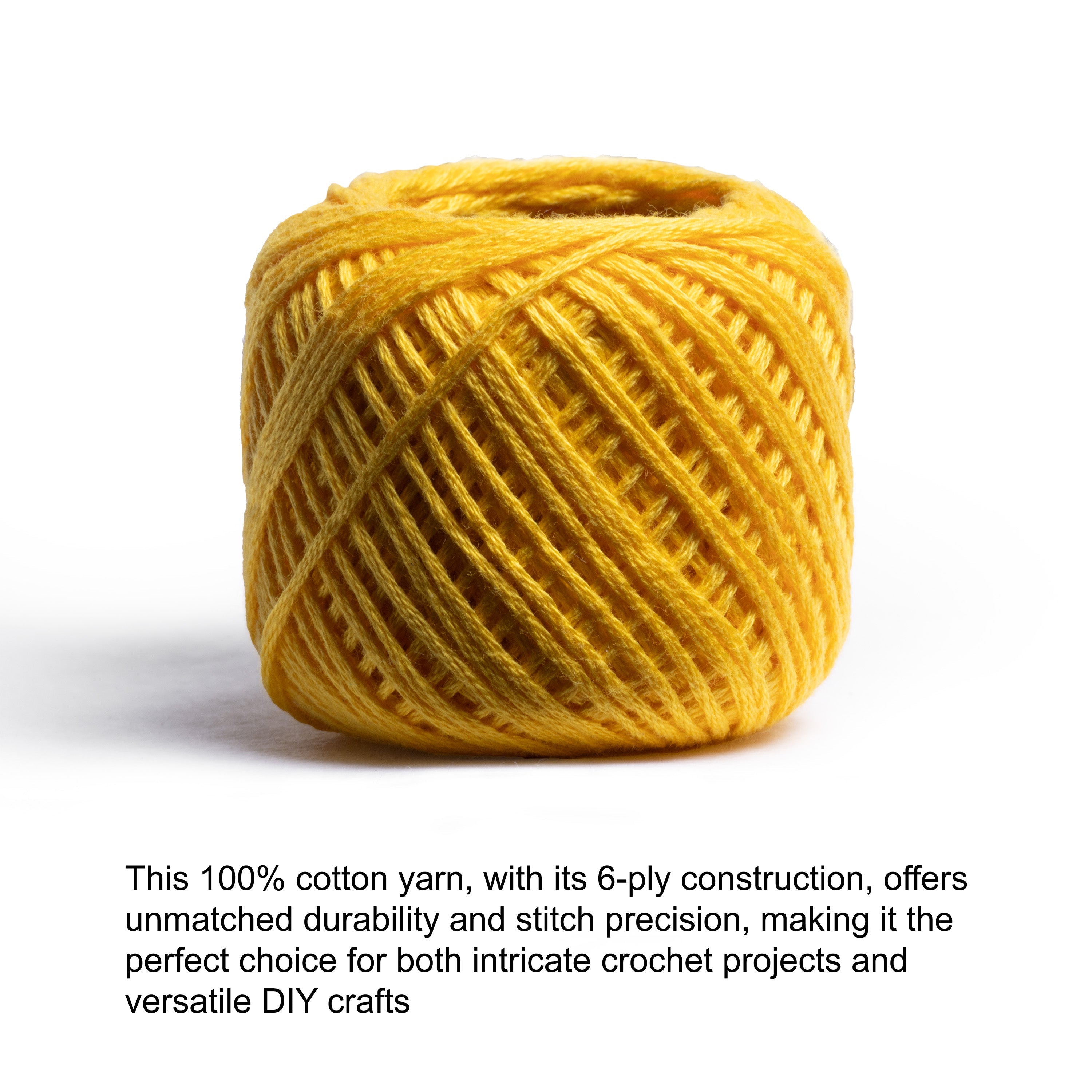Crochet & Embroidery Thread - Cotton, 6 Ply, Sunny Yellow, Approx. 32mt Ball