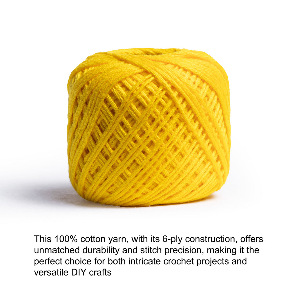Crochet & Embroidery Thread - Cotton, 6 Ply, Lemon Yellow, Approx. 32mt Ball