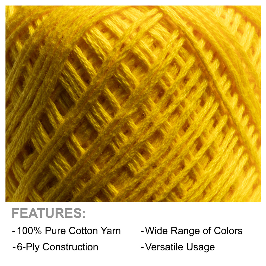 Crochet & Embroidery Thread - Cotton, 6 Ply, Lemon Yellow, Approx. 32mt Ball
