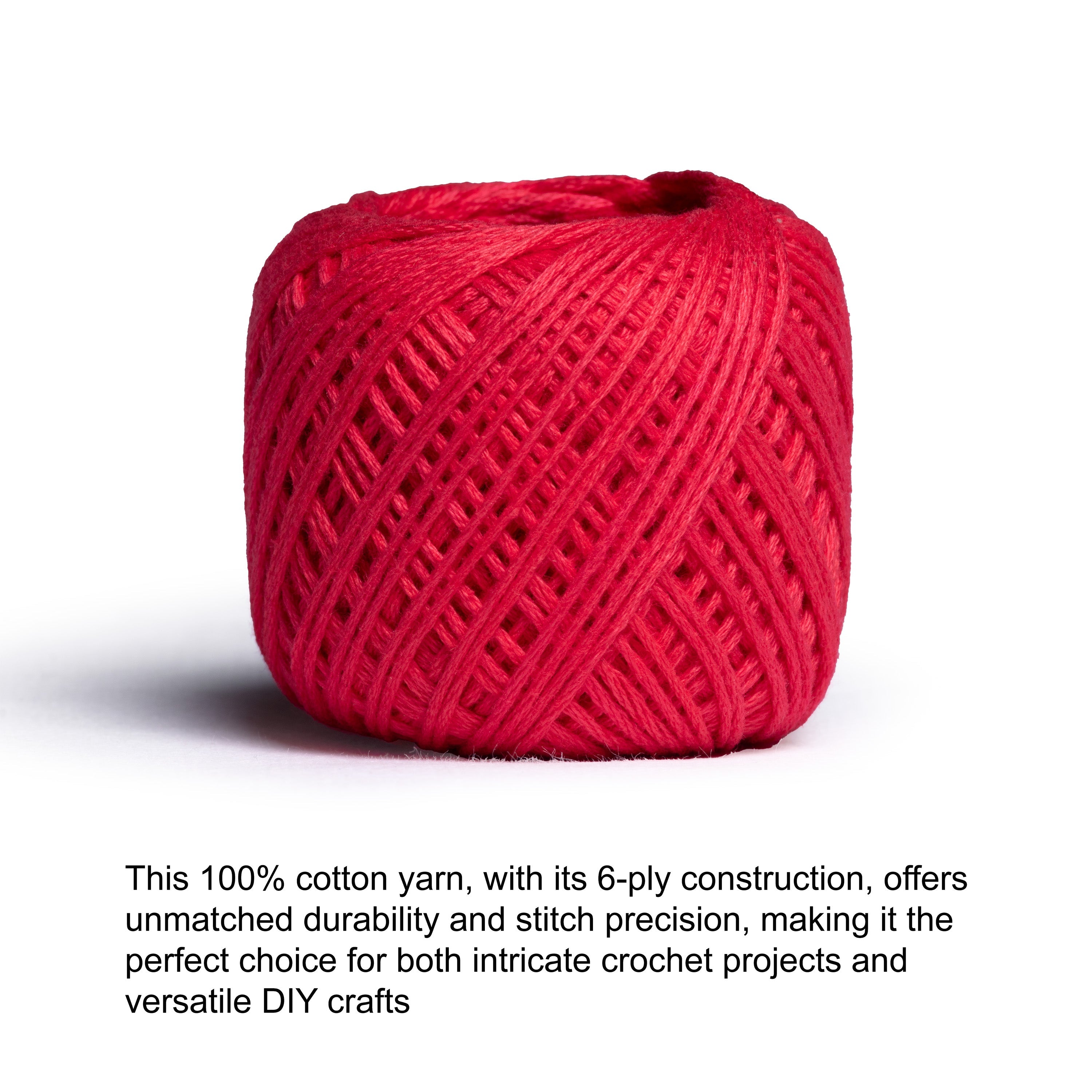 Crochet & Embroidery Thread - Cotton, 6 Ply, Candy Red, Approx. 32mt Ball