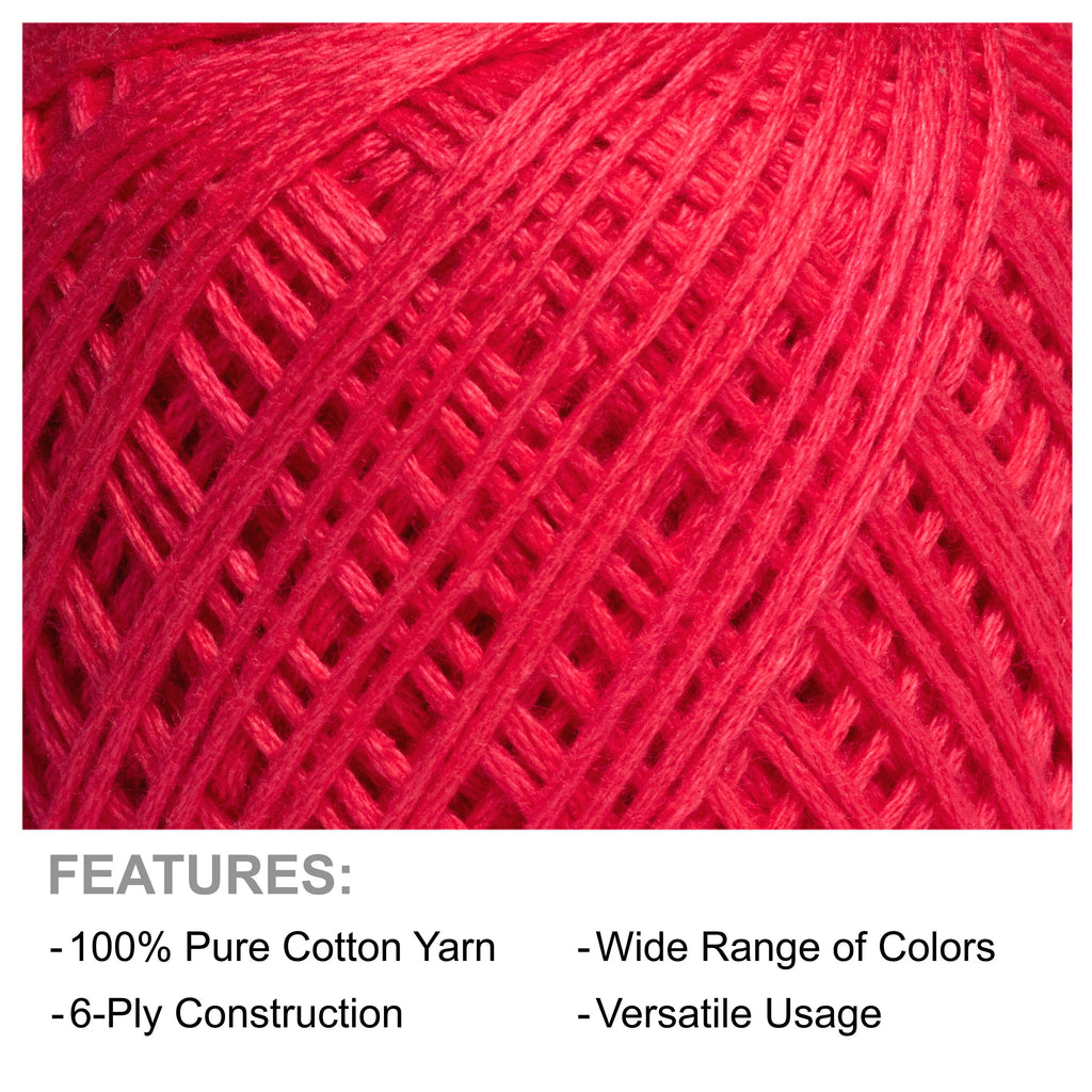 Crochet & Embroidery Thread - Cotton, 6 Ply, Candy Red, Approx. 32mt Ball