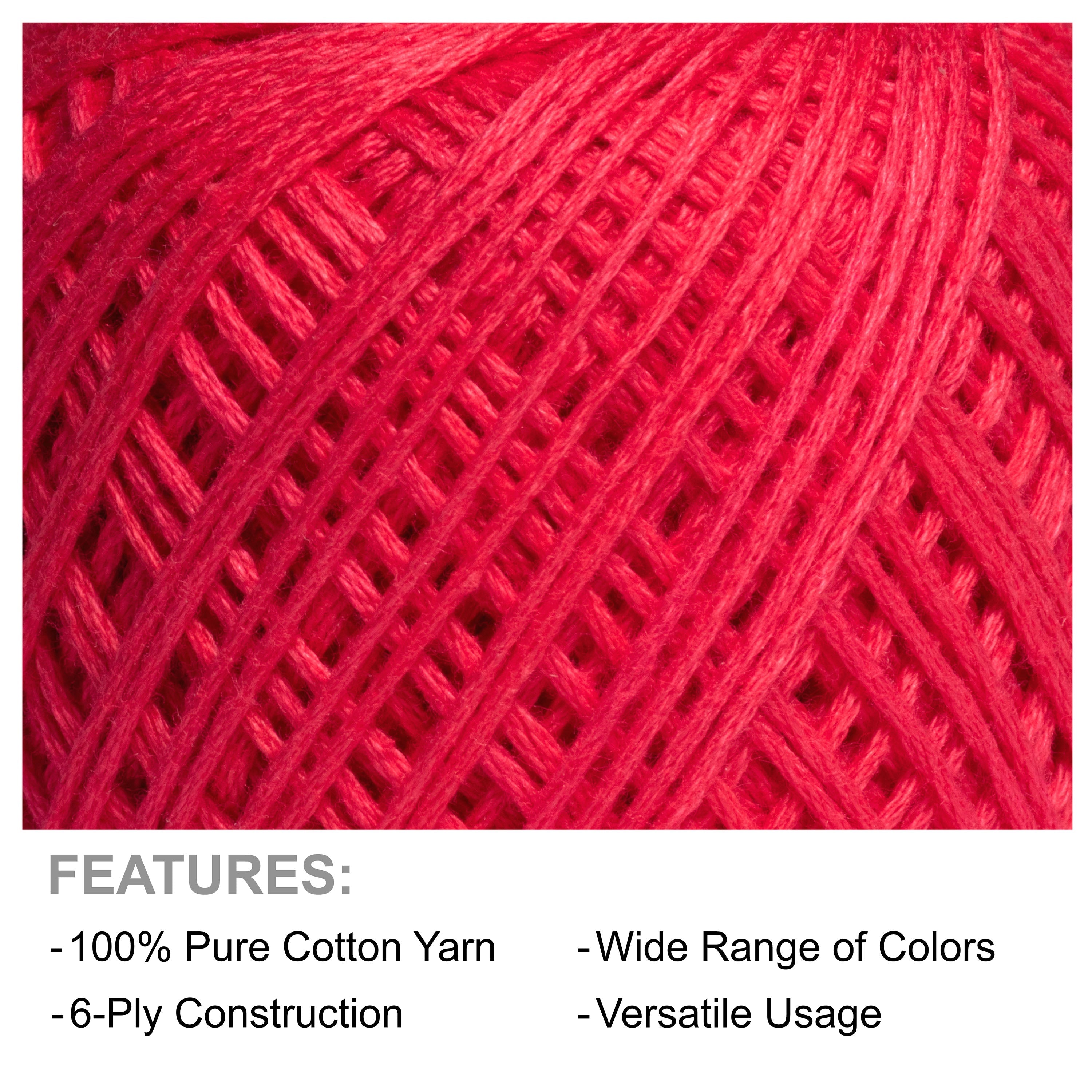 Crochet & Embroidery Thread - Cotton, 6 Ply, Candy Red, Approx. 32mt Ball