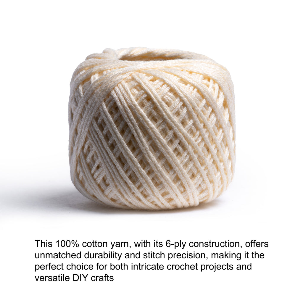 Crochet & Embroidery Thread - Cotton, 6 Ply, Cream, Approx. 32mt Ball