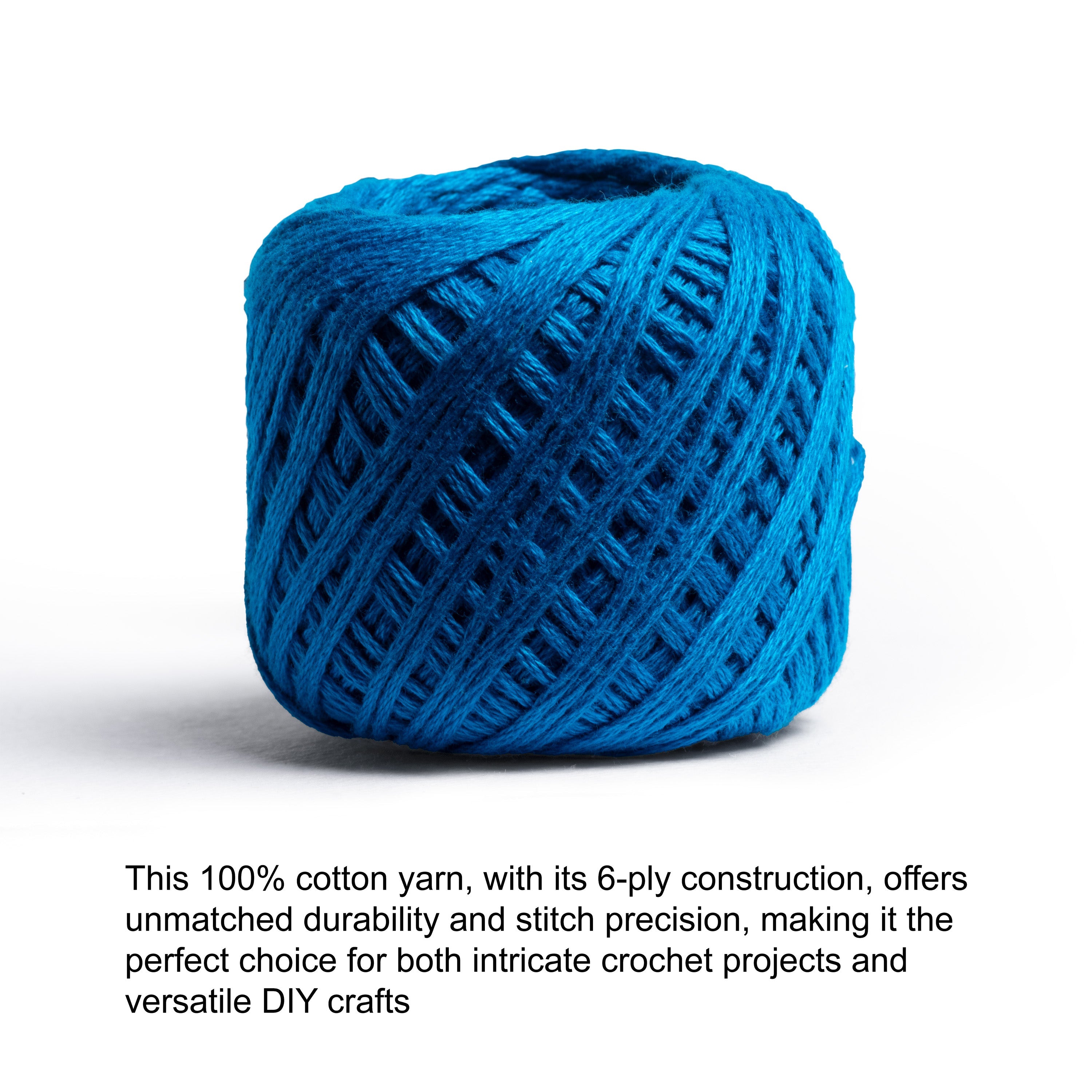 Crochet & Embroidery Thread - Cotton, 6 Ply, Cobalt Blue, Approx. 32mt Ball