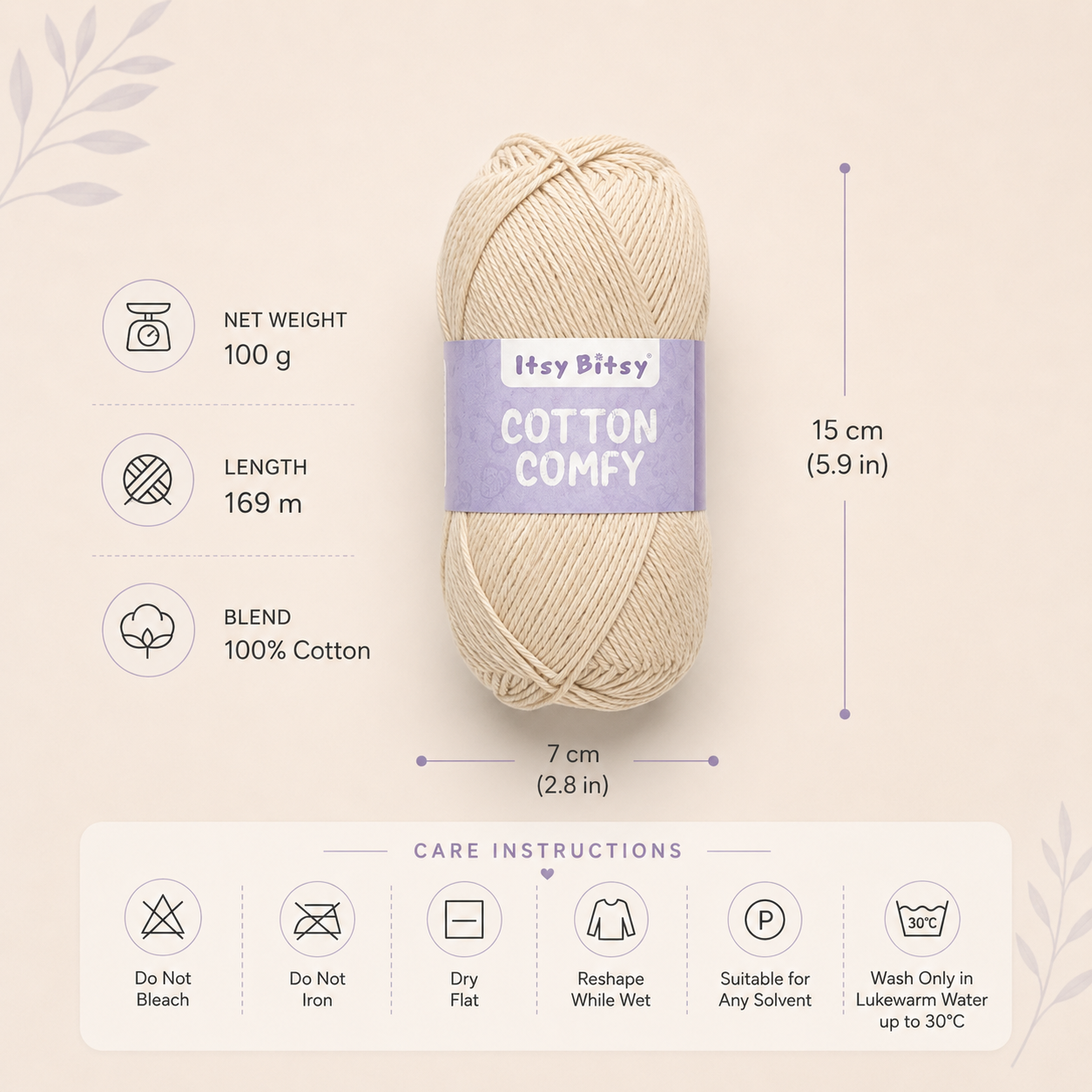 Cotton Comfy Knitting/Crochet Yarn 100% Cotton Stonewall 169m 100g