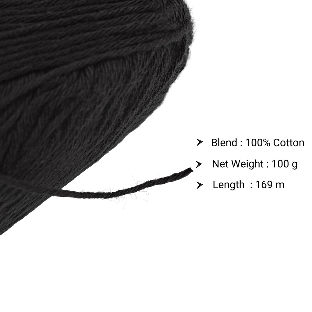 Cotton Comfy Knitting/Crochet Yarn 100% Cotton Jet Black 169m 100g