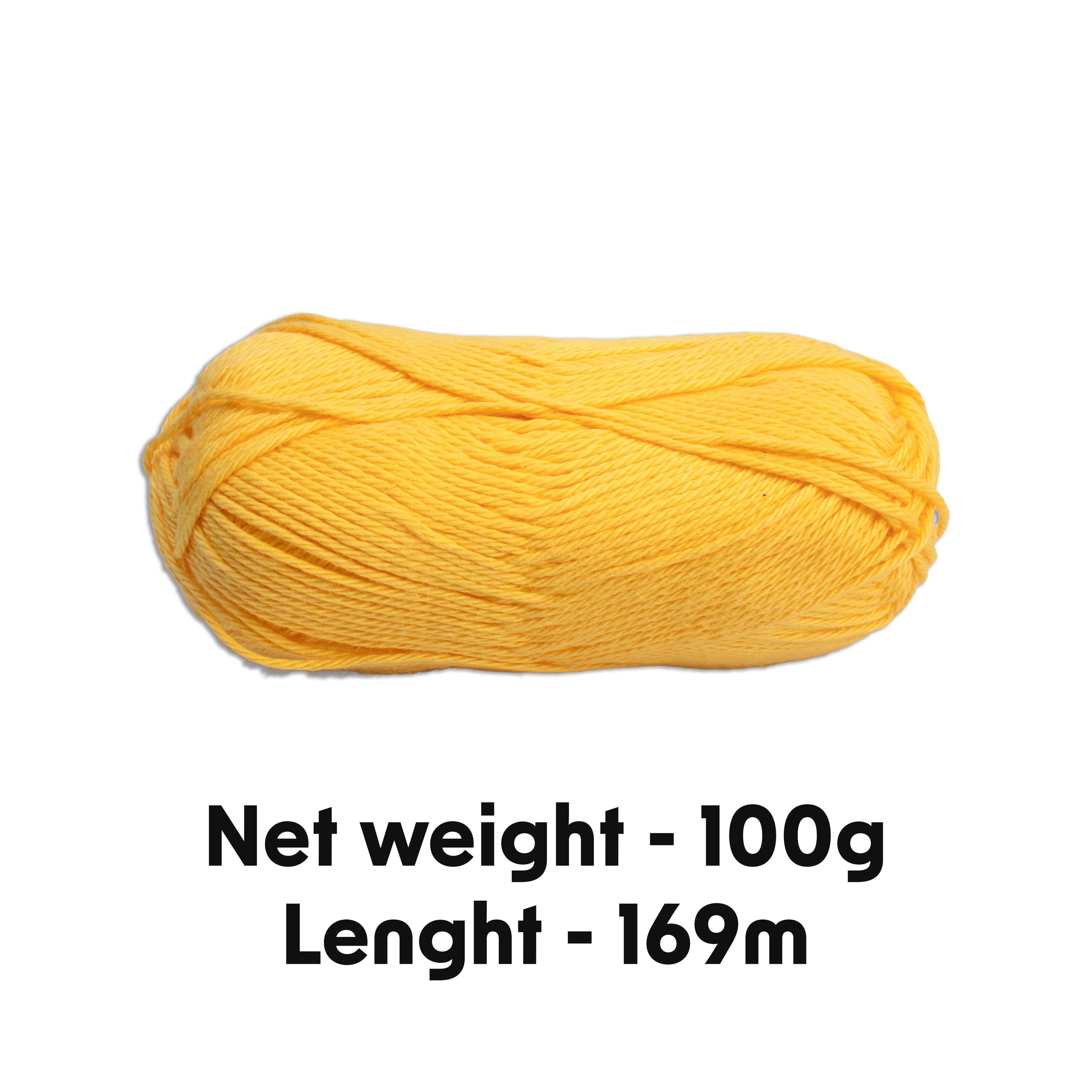 Cotton Comfy Knitting/Crochet Yarn 100% Cotton Bright Yellow 169m 100g