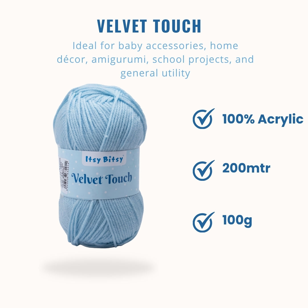 Velvet Touch Knitting/Crochet Yarn 100% Acrylic Sky Blue 200m 100g