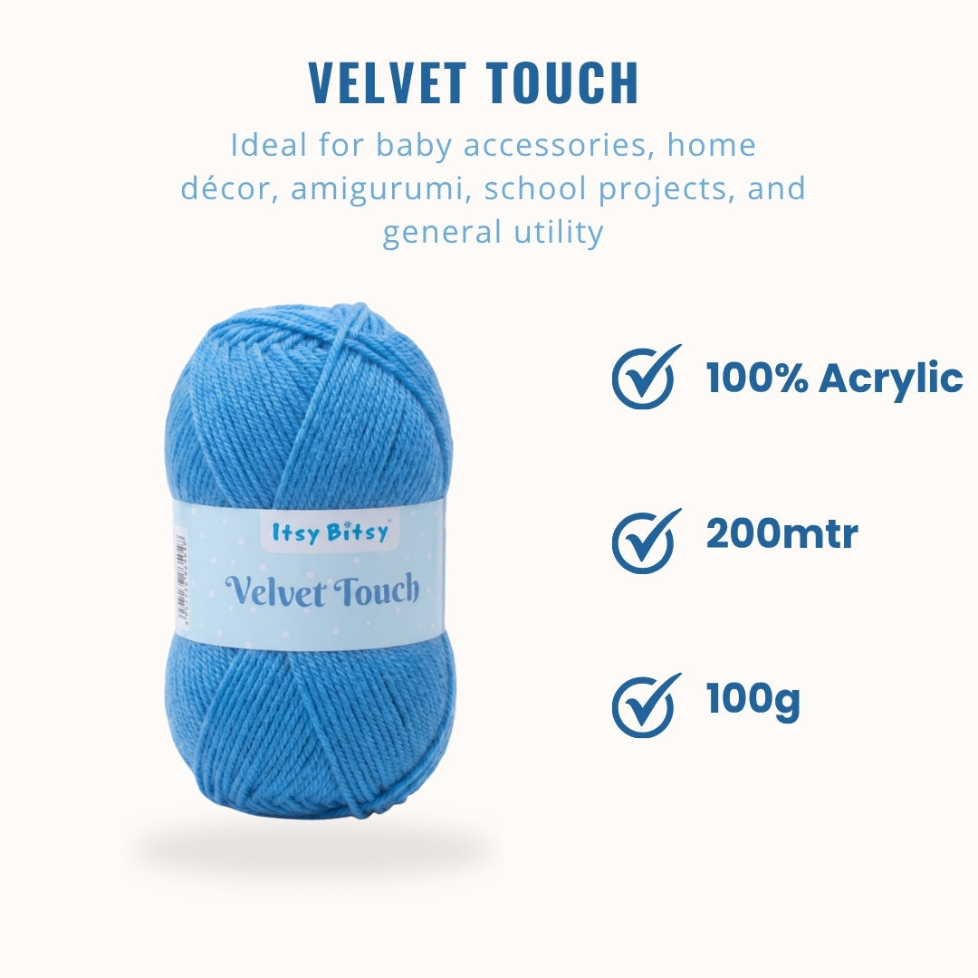 Velvet Touch Knitting/Crochet Yarn 100% Acrylic Ultra Blue 200m 100g