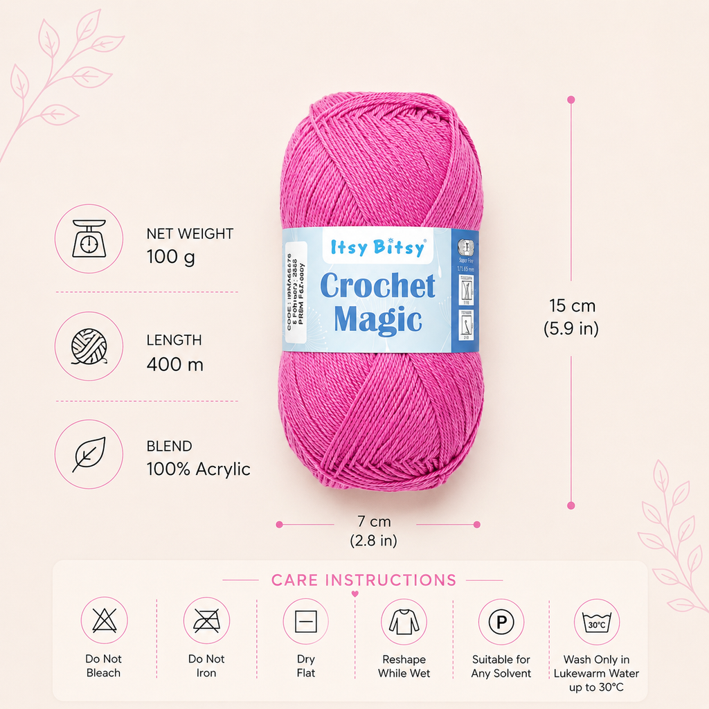 Crochet Magic Knitting/Crochet Yarn 100% Acrylic Fuchsia 400m 100g