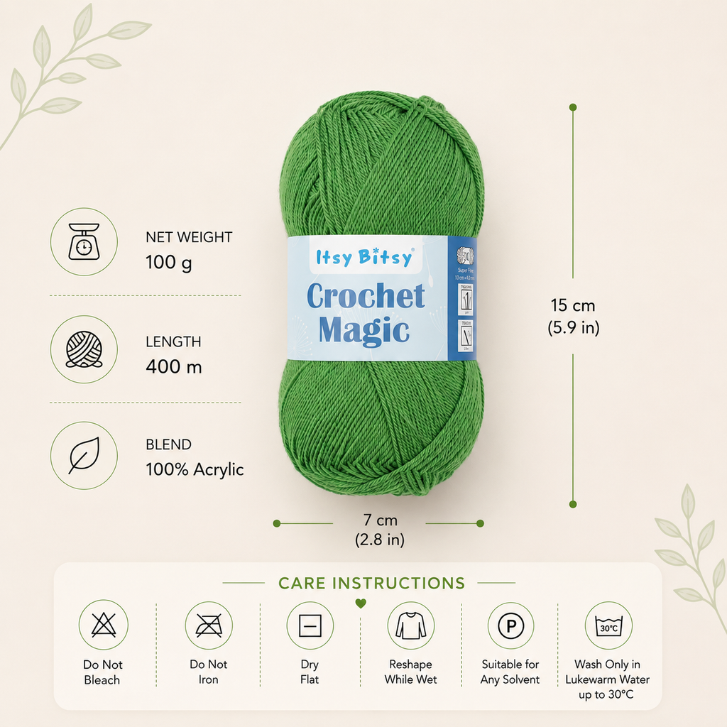Crochet Magic Knitting/Crochet Yarn 100% Acrylic Fern Green 400m 100g