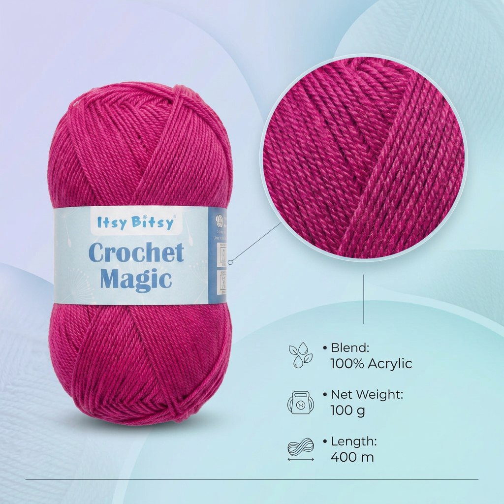 Crochet Magic Knitting/Crochet Yarn 100% Acrylic Sweet Berry 400m 100g