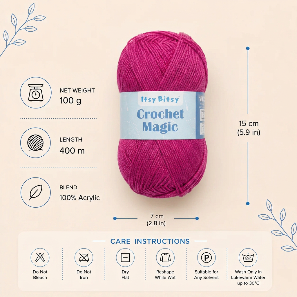 Crochet Magic Knitting/Crochet Yarn 100% Acrylic Sweet Berry 400m 100g