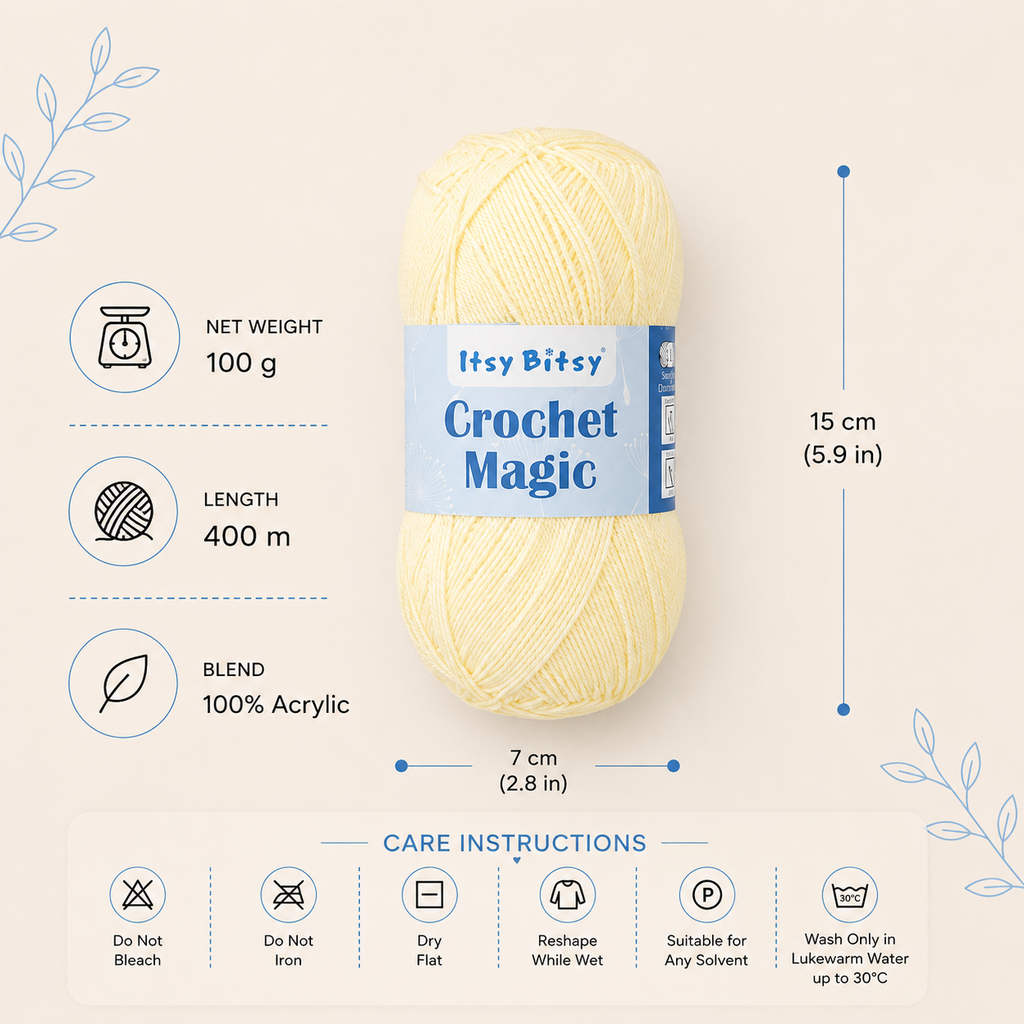 Crochet Magic Knitting/Crochet Yarn 100% Acrylic Lemon Cream 400m 100g