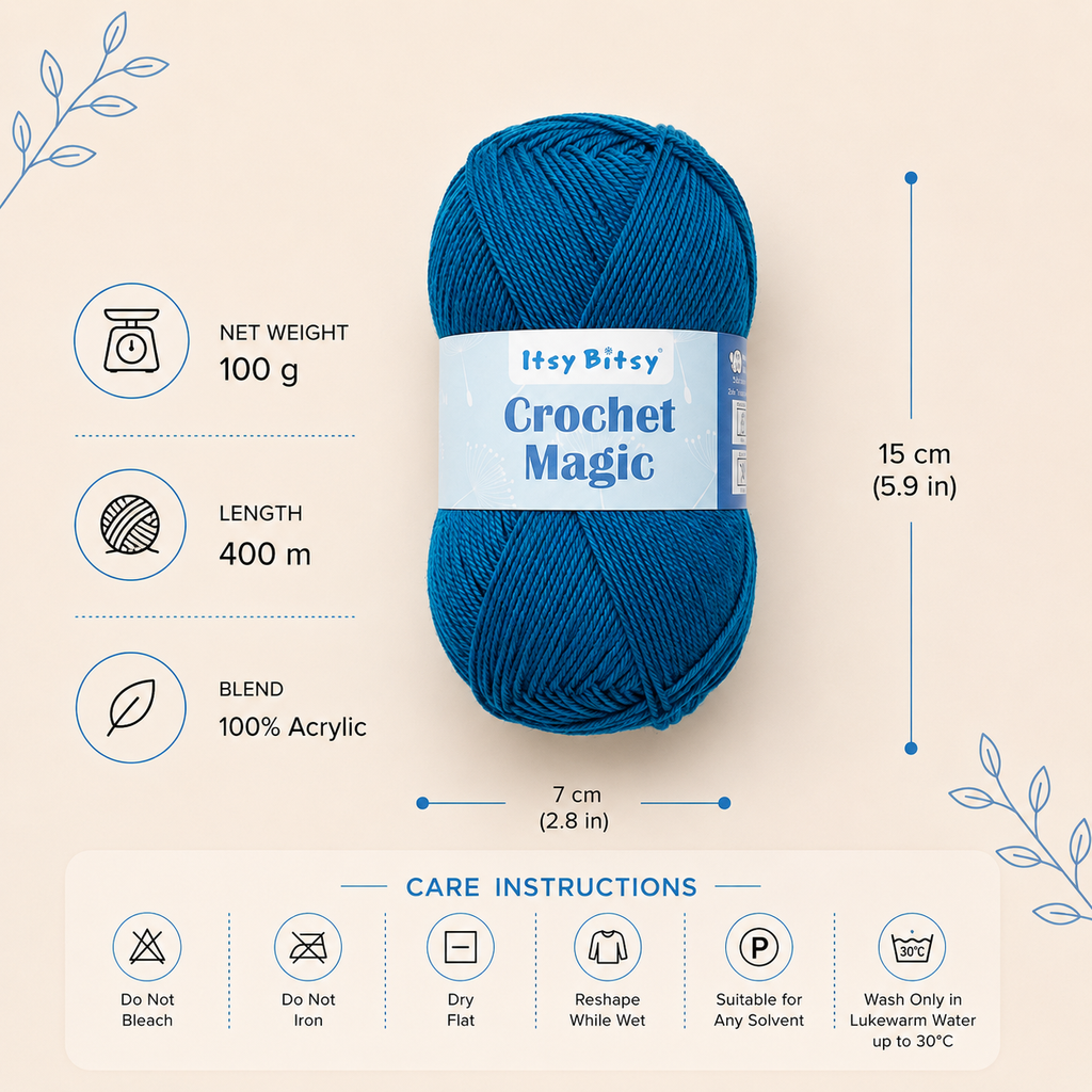 Crochet Magic Knitting/Crochet Yarn 100% Acrylic Prussian Blue 400m 100g