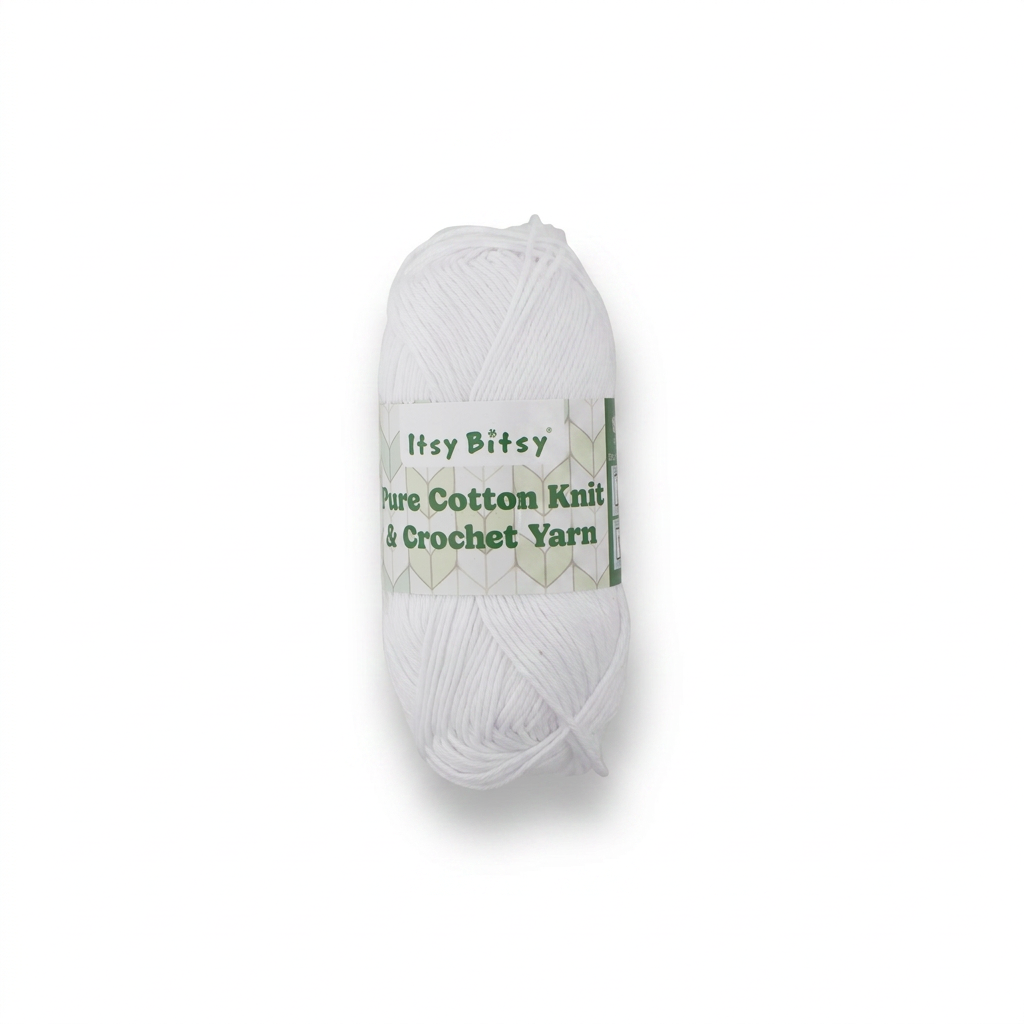 Pure Cotton Knitting/Crochet Yarn 100% Cotton Snow White 130m 50g