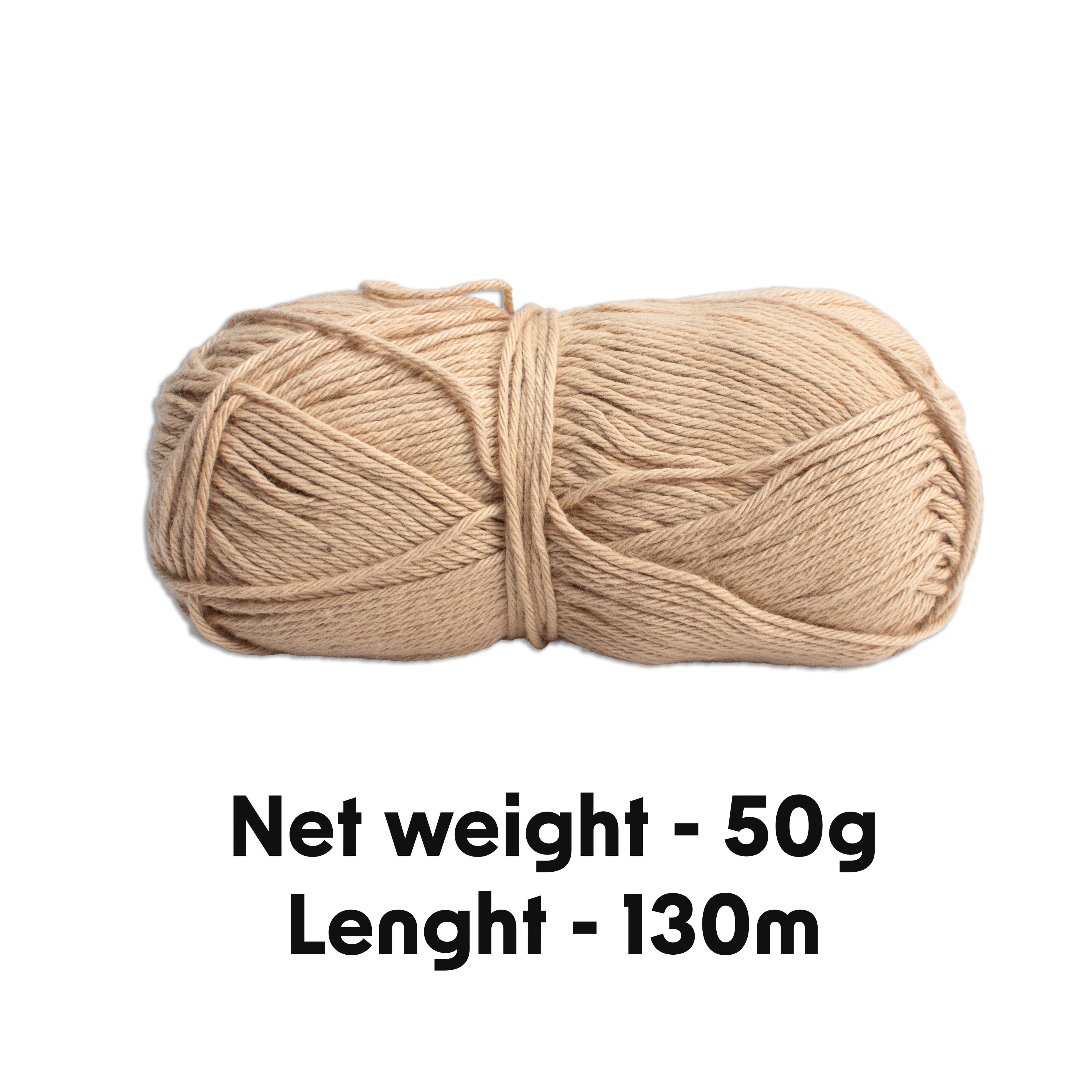 Pure Cotton Knitting/Crochet Yarn 100% Cotton Honey Wheat 130m 50g