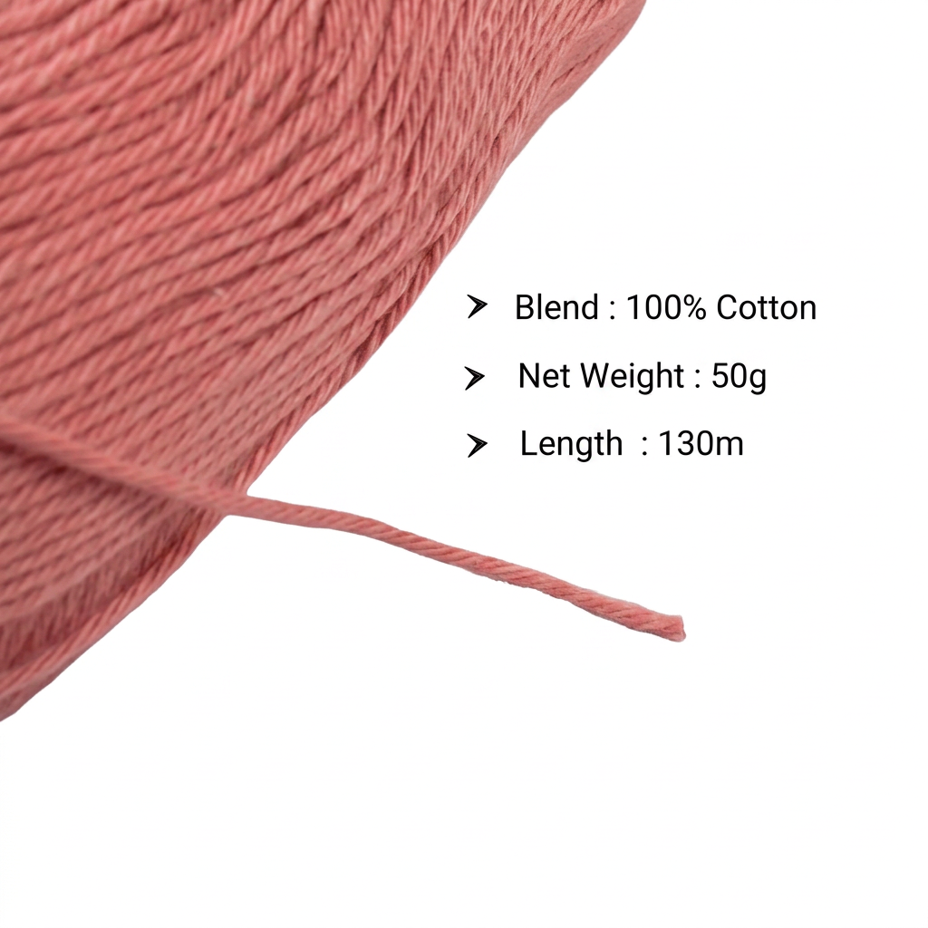 Pure Cotton Knitting/Crochet Yarn 100% Cotton Light Coral 130m 50g