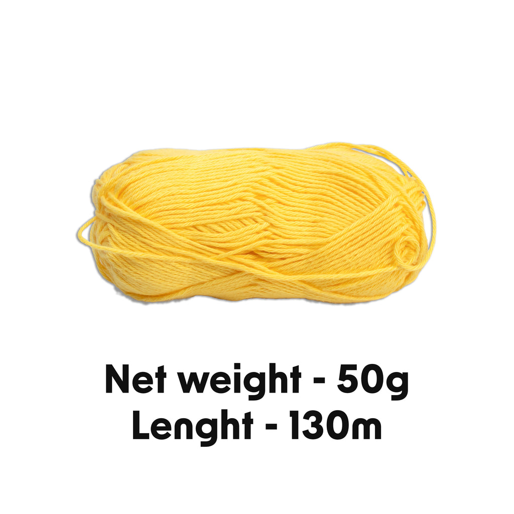 Pure Cotton Knitting/Crochet Yarn 100% Cotton Canary Yellow 130m 50g