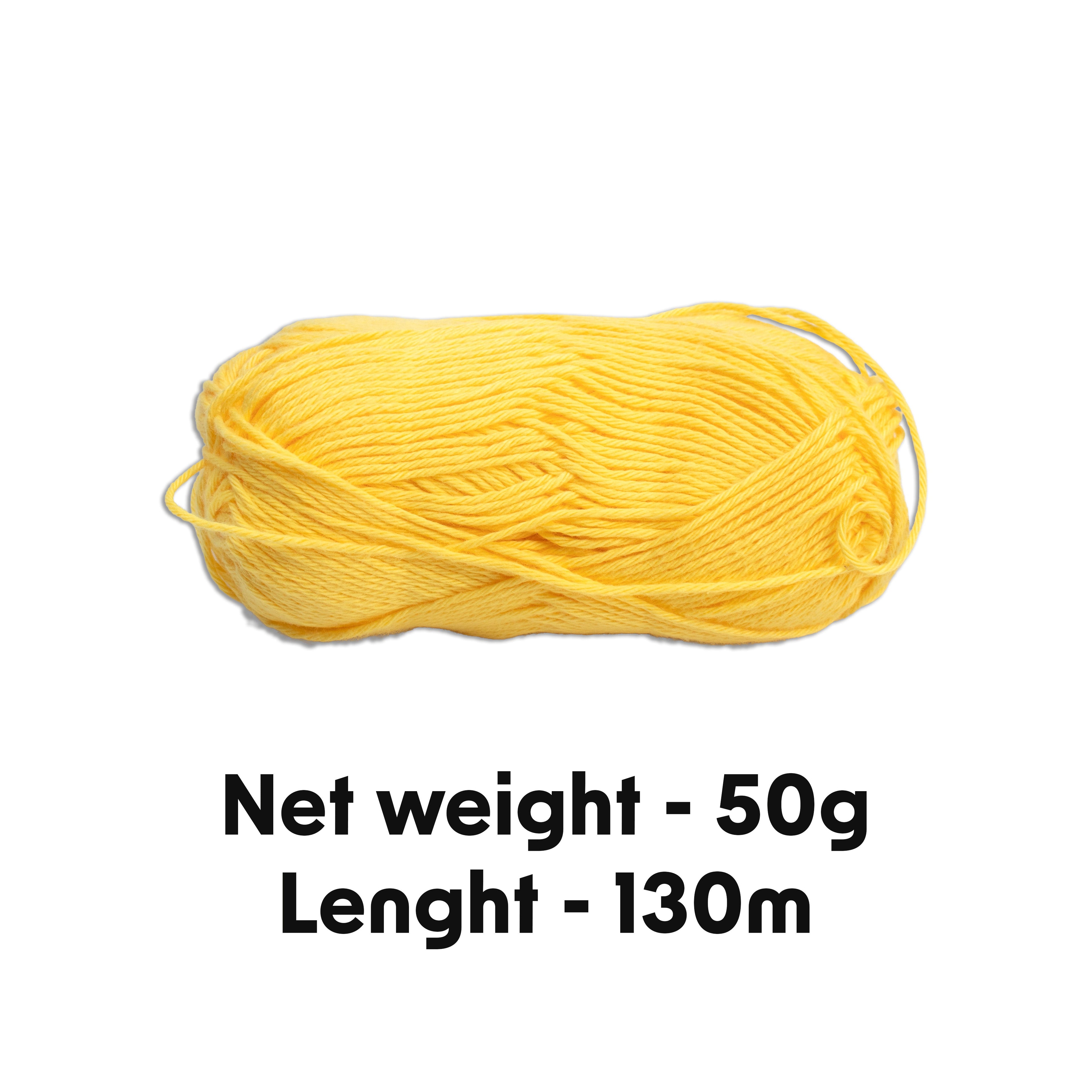 Pure Cotton Knitting/Crochet Yarn 100% Cotton Canary Yellow 130m 50g