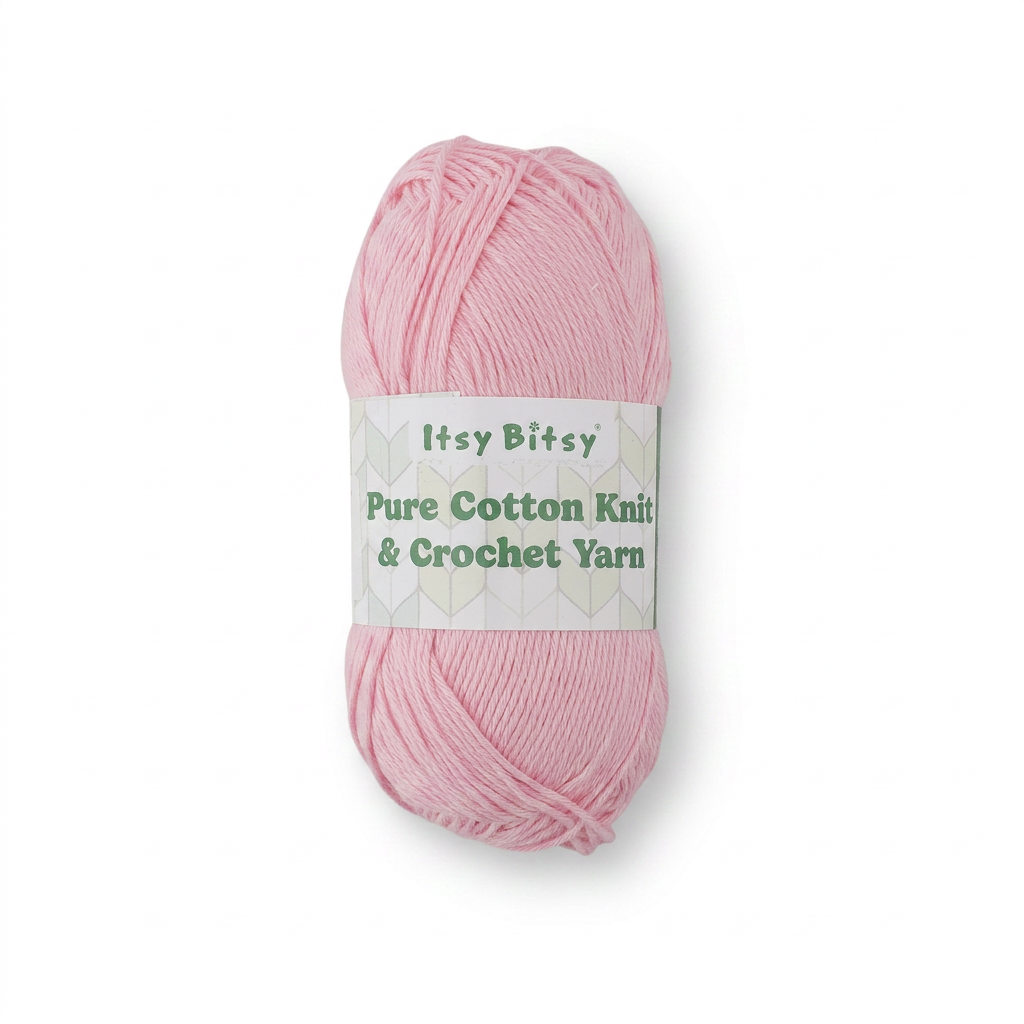 Pure Cotton Knitting/Crochet Yarn 100% Cotton Soft Pink 130m 50g