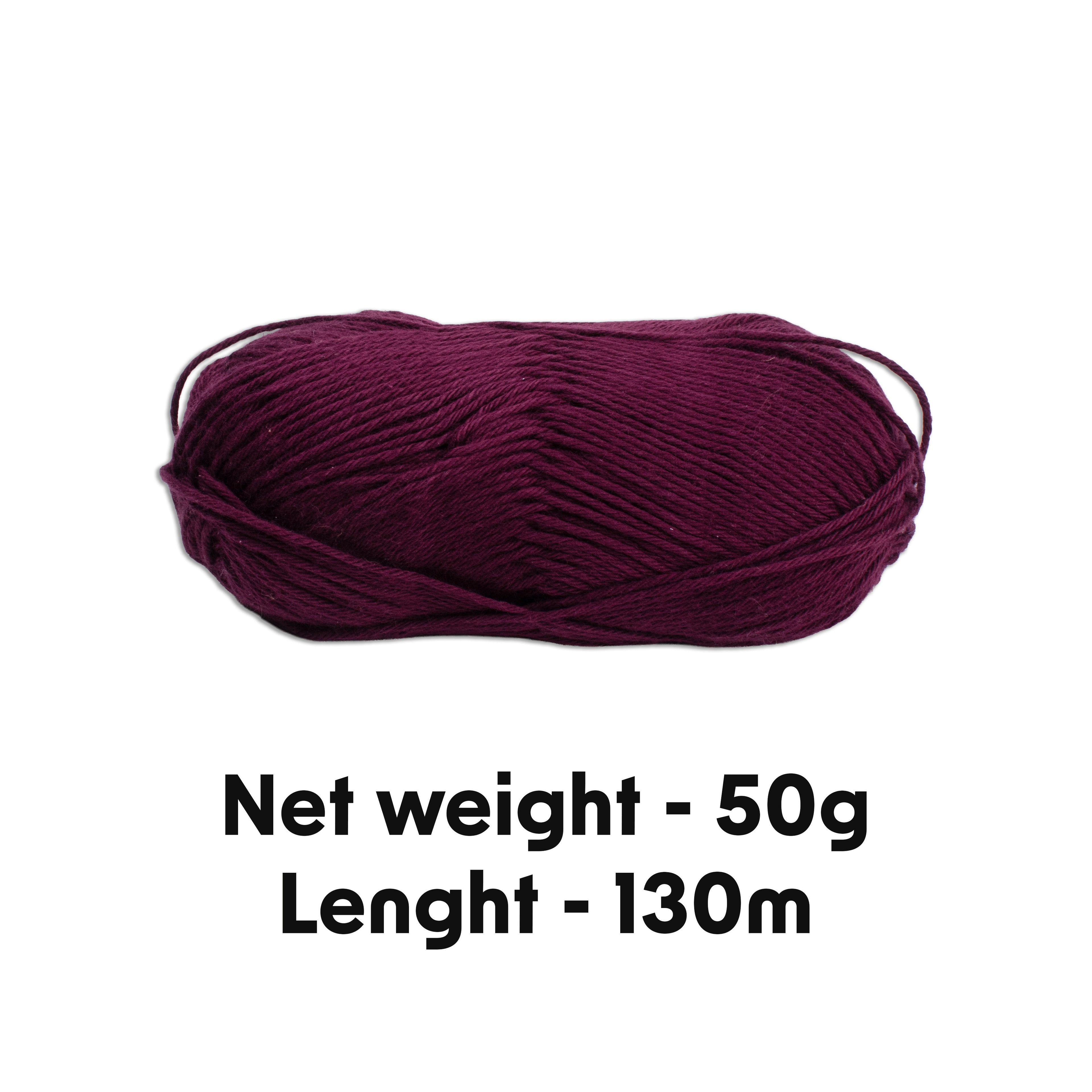 Pure Cotton Knitting/Crochet Yarn 100% Cotton Red Wine 130m 50g