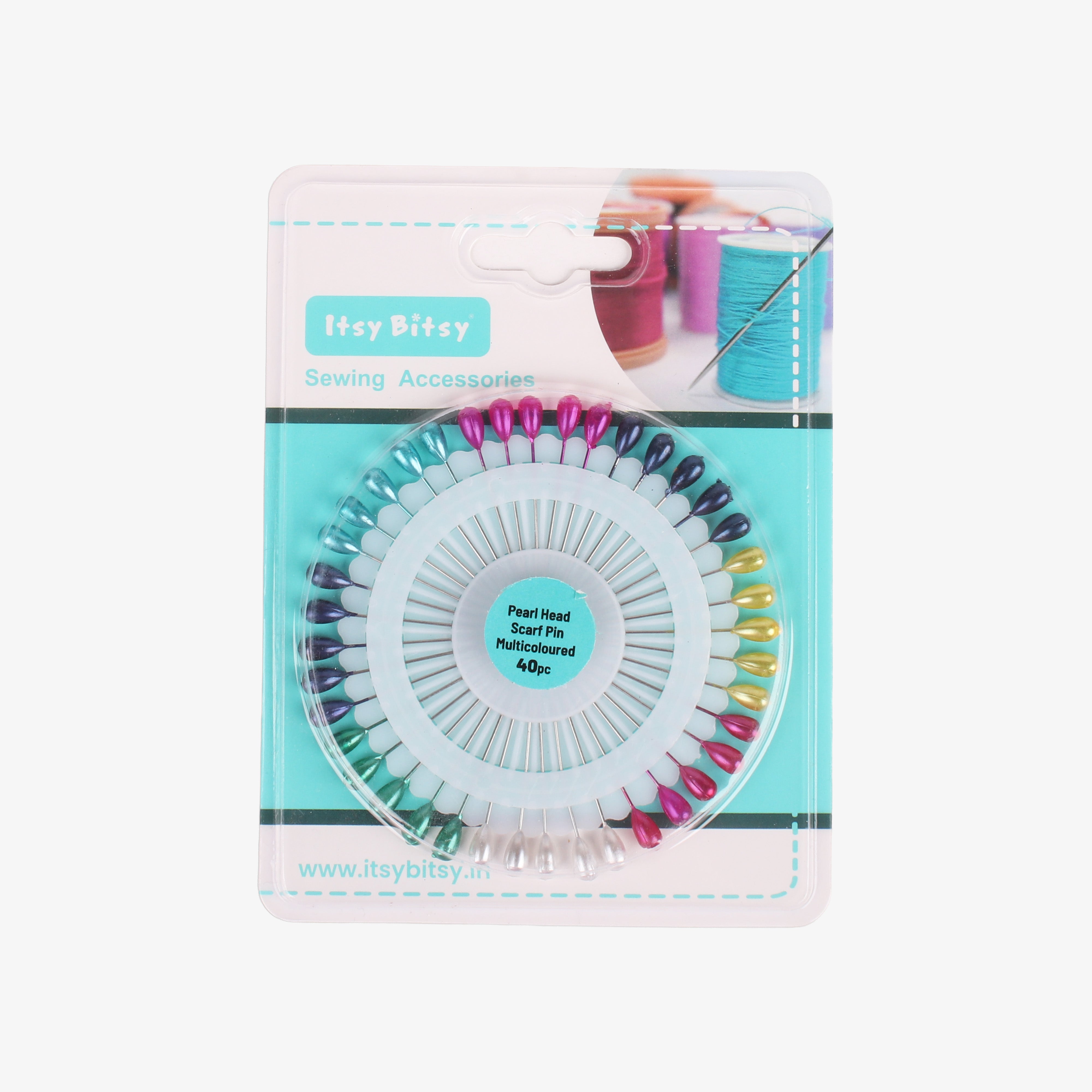 Pearl Head Scarf Pin Multicolour 40pcs Blister