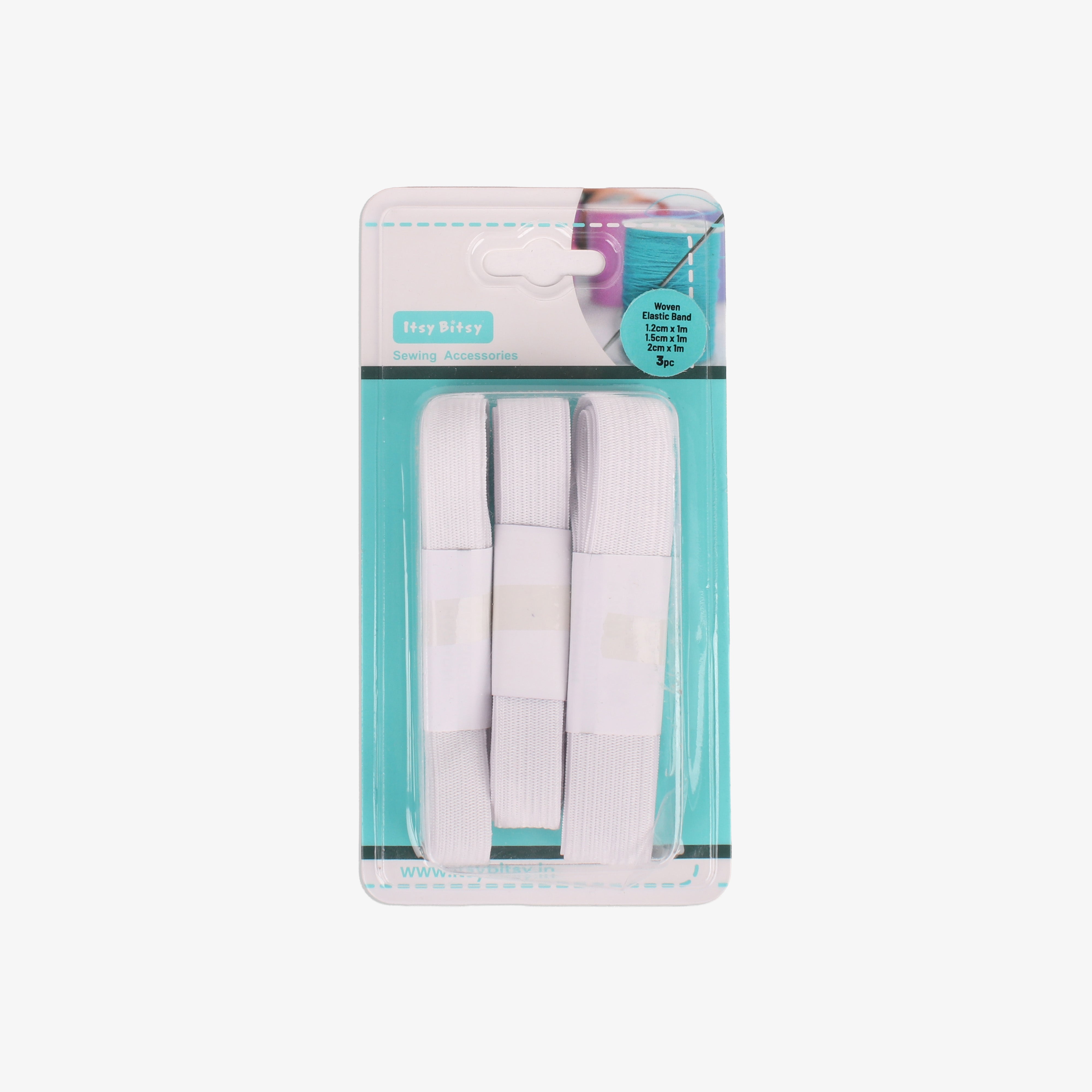 Woven Elastic Band White 1.2cm X 1m, 1.5cm X 1m, 2cm X 1m 3pc Blister