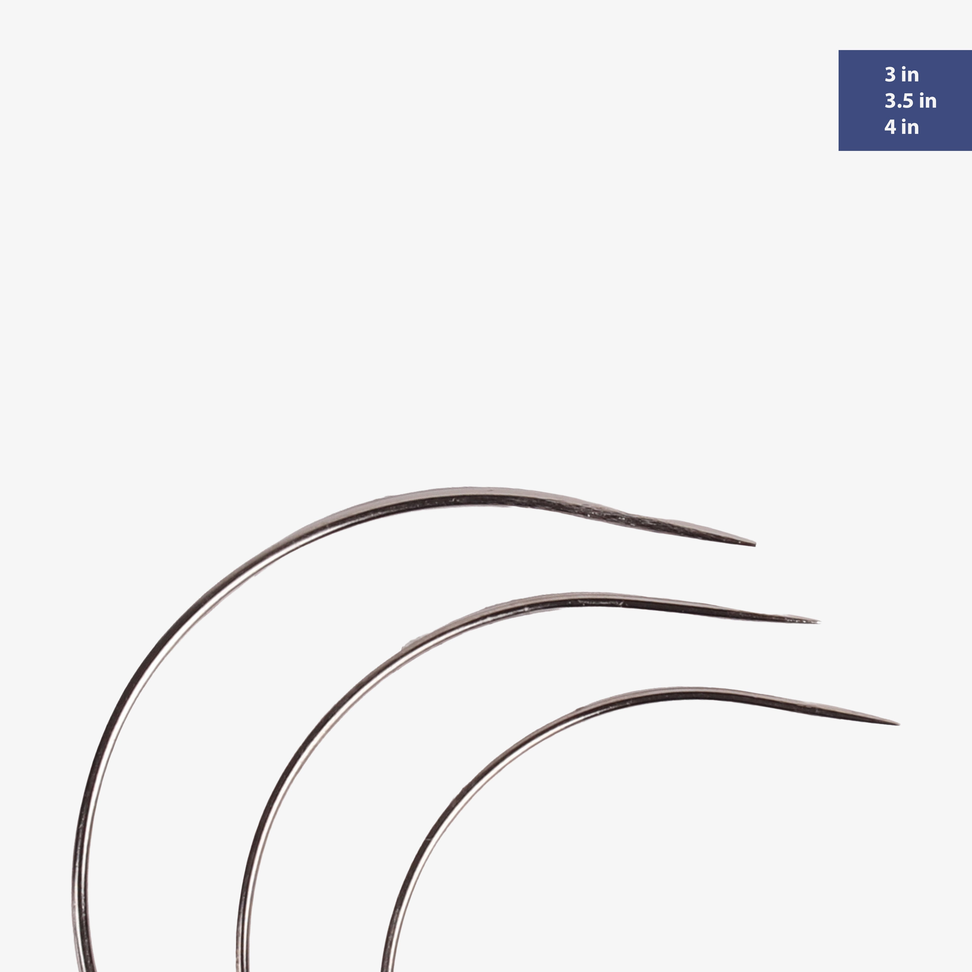 Curved Piercing Needle 3, 3.5 & 4inch 3pc Blister