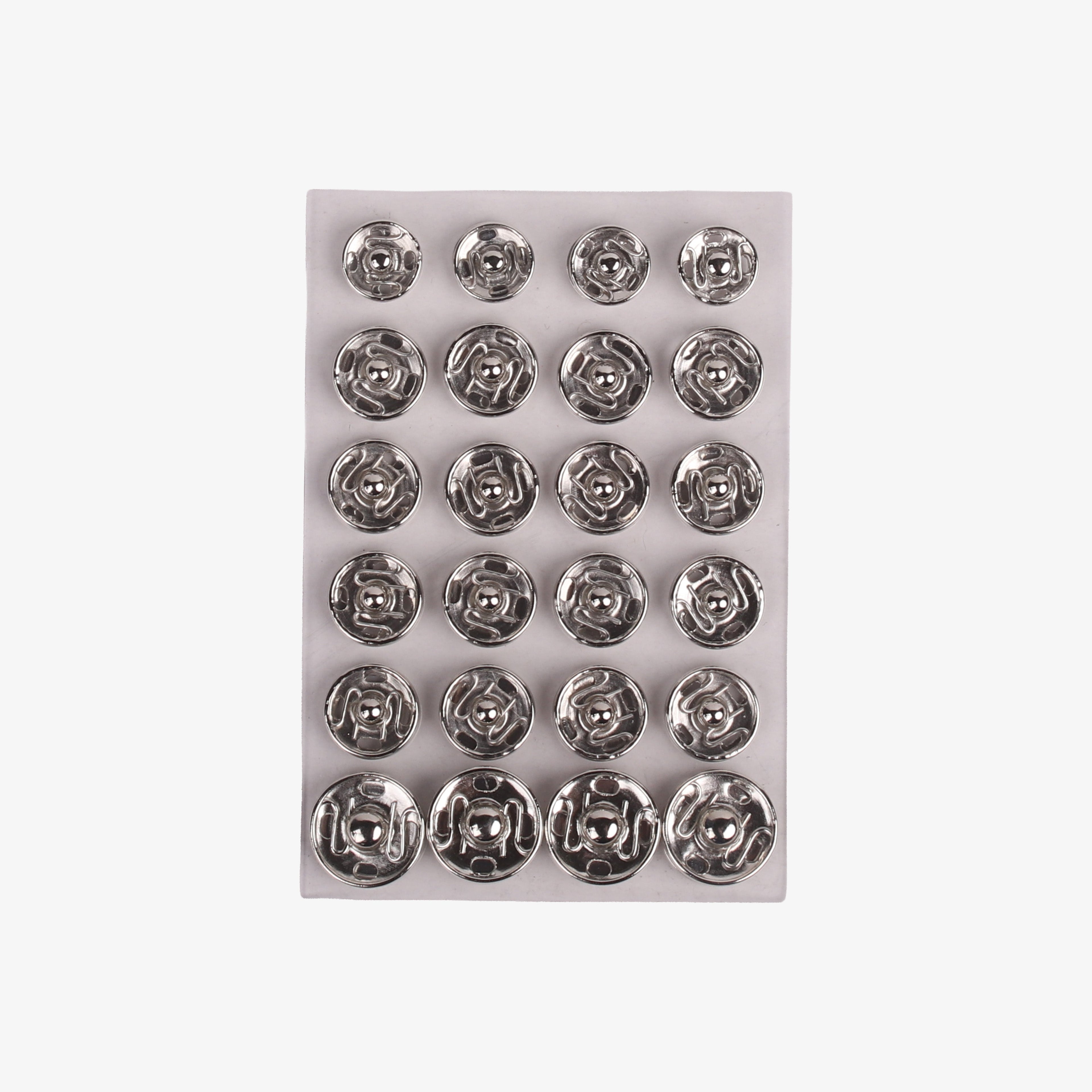 Snap Fasteners Silver 8mm X 4pc 10mm X 16pc, 12mm x 4pc, Set of 24pc Blister