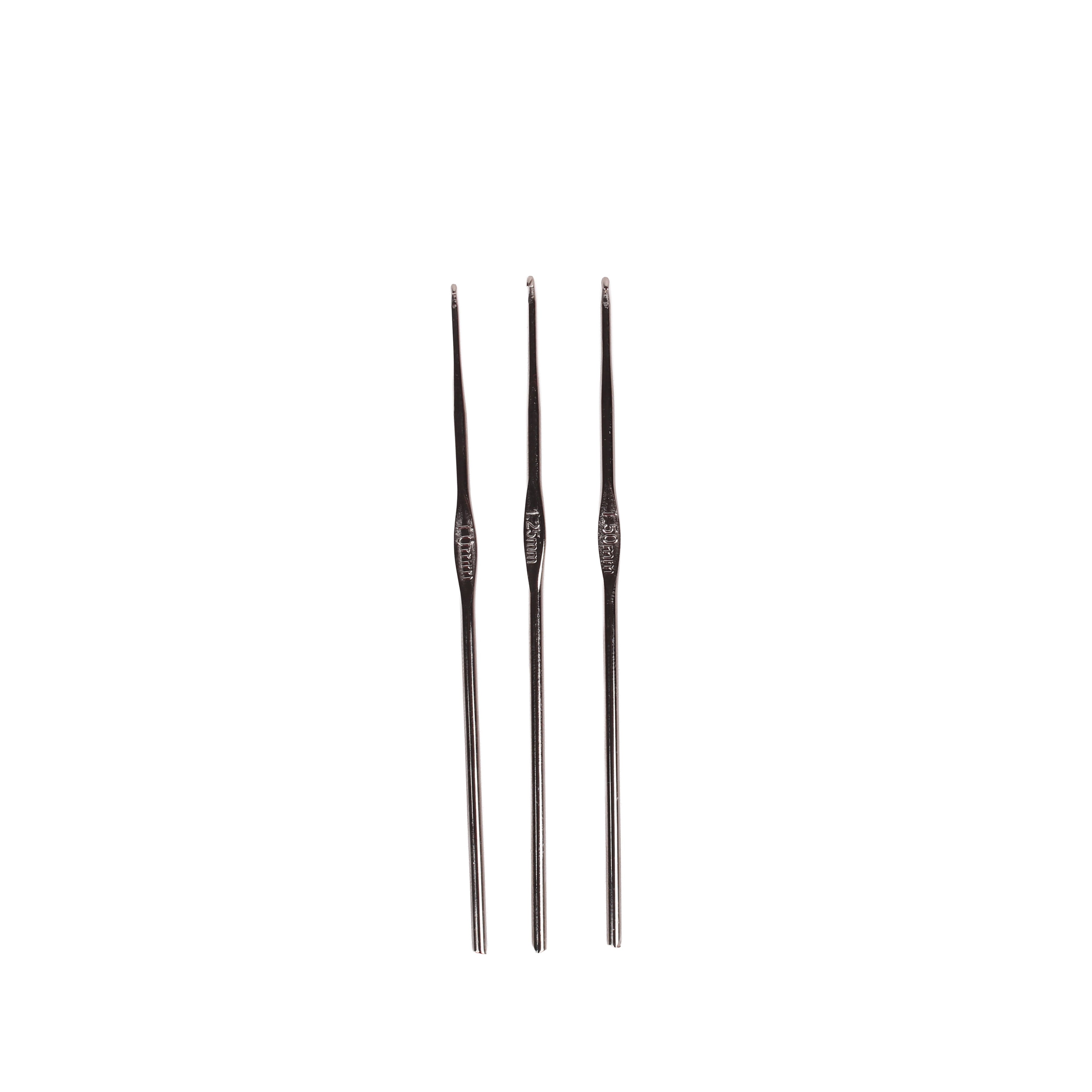Crochet Hook Steel 1, 1.25, 1.5mm Silver 3pc Blister