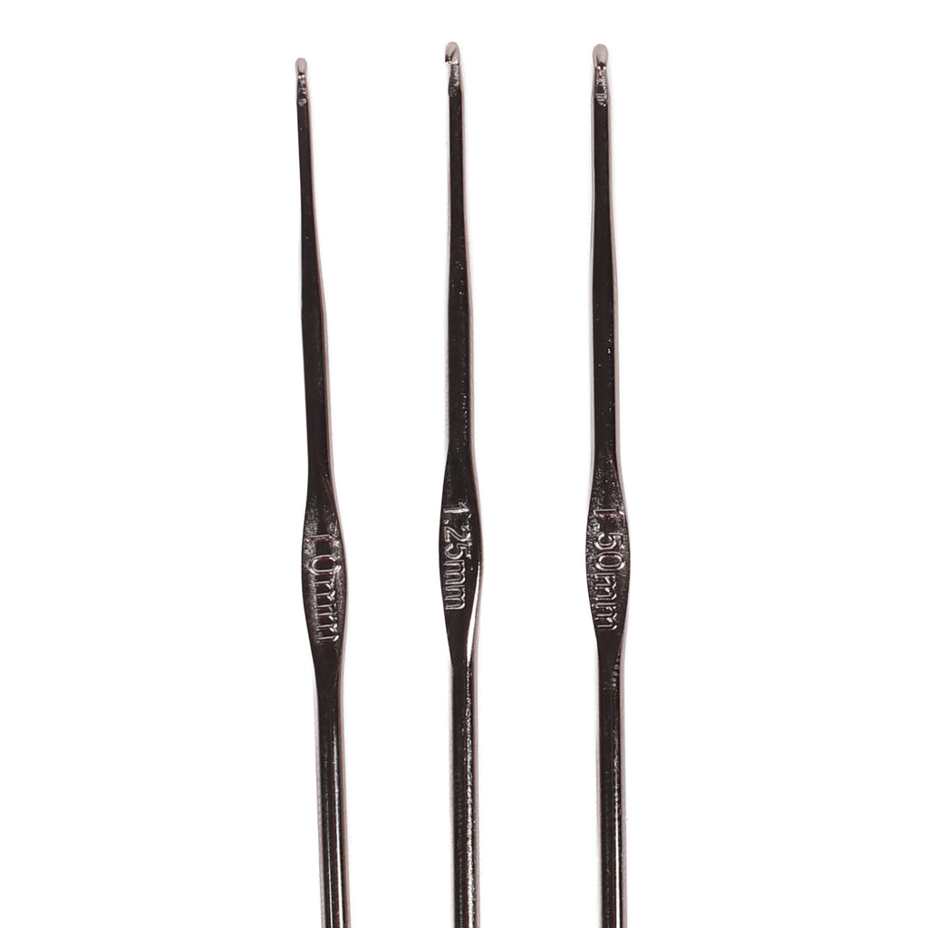 Crochet Hook Steel 1, 1.25, 1.5mm Silver 3pc Blister