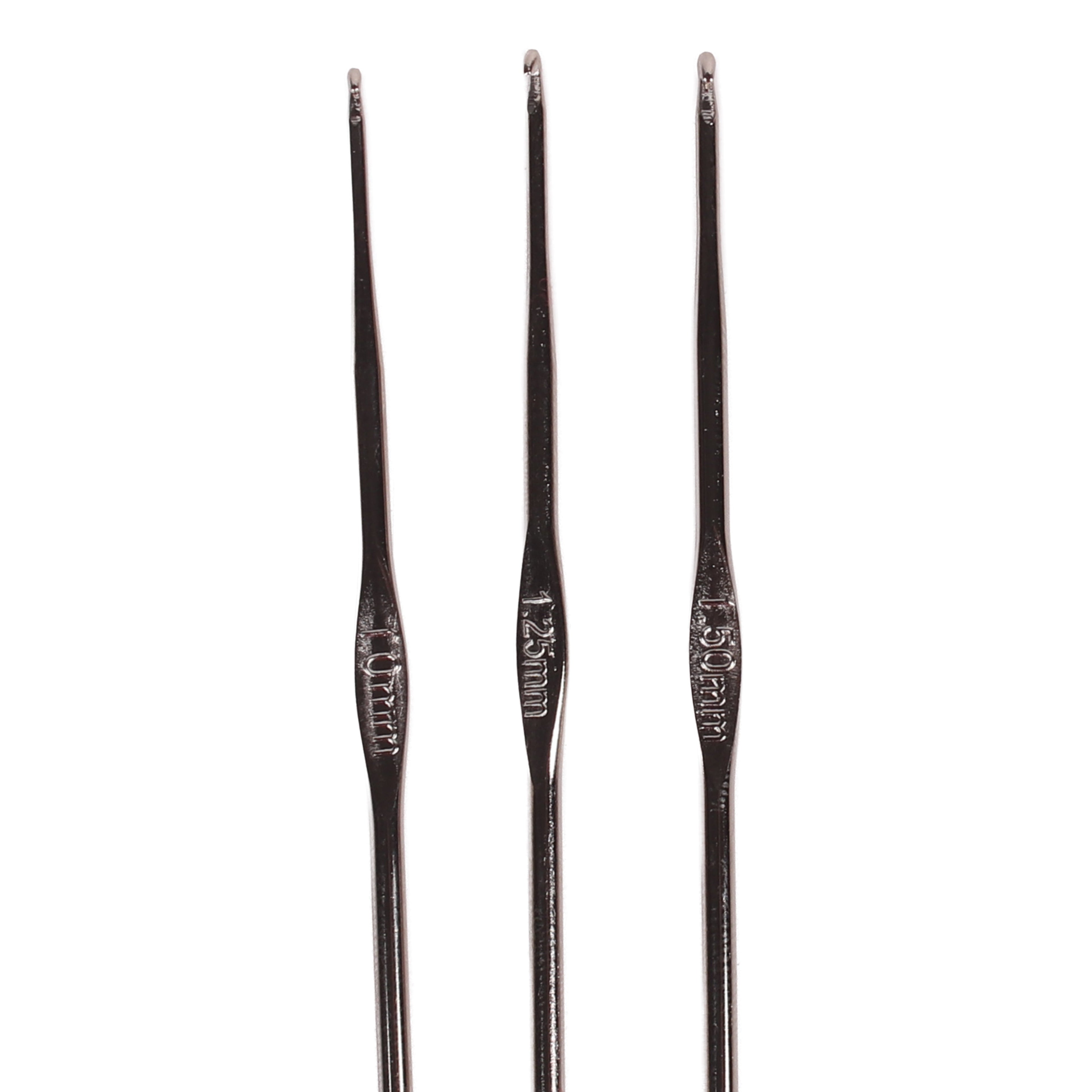 Crochet Hook Steel 1, 1.25, 1.5mm Silver 3pc Blister