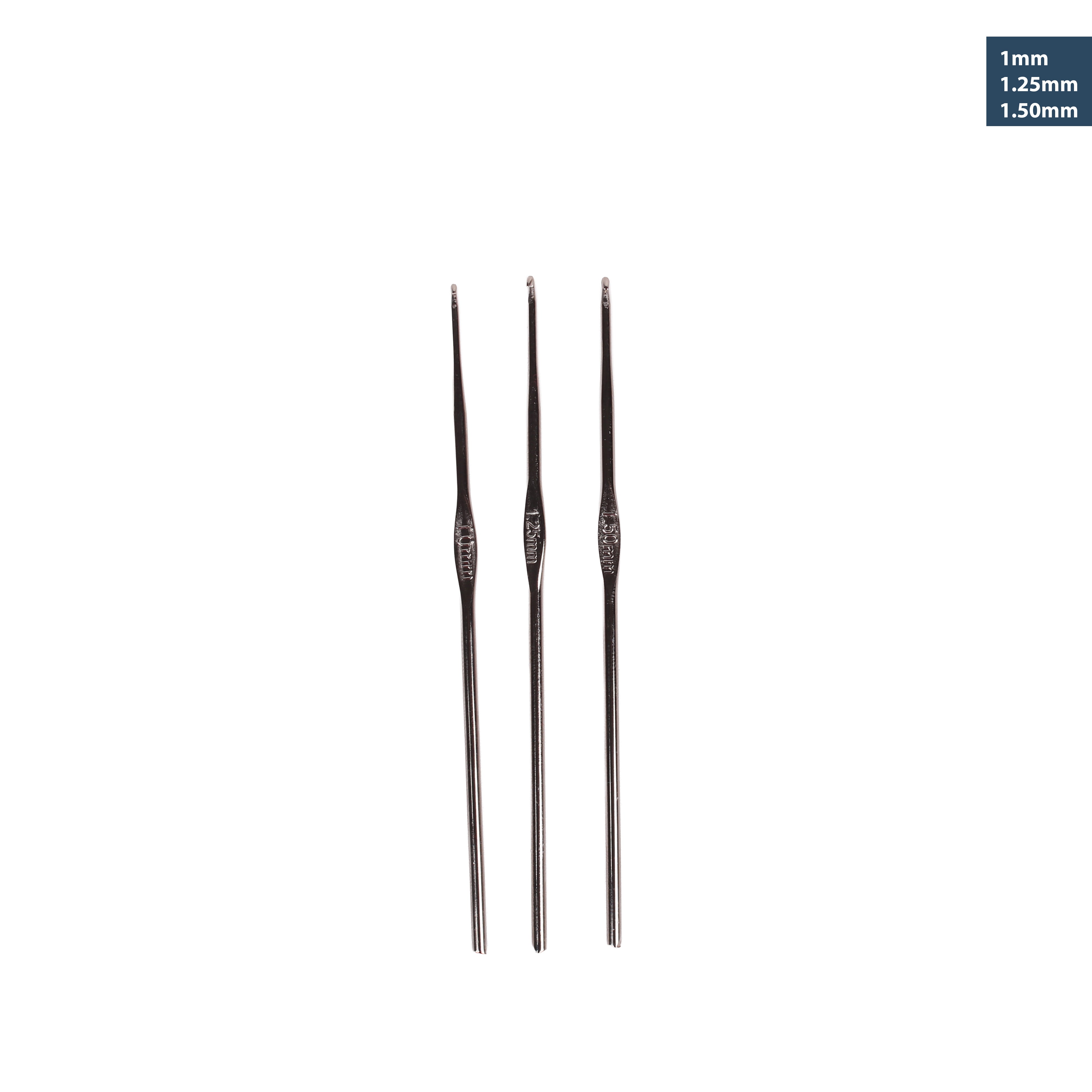 Crochet Hook Steel 1, 1.25, 1.5mm Silver 3pc Blister