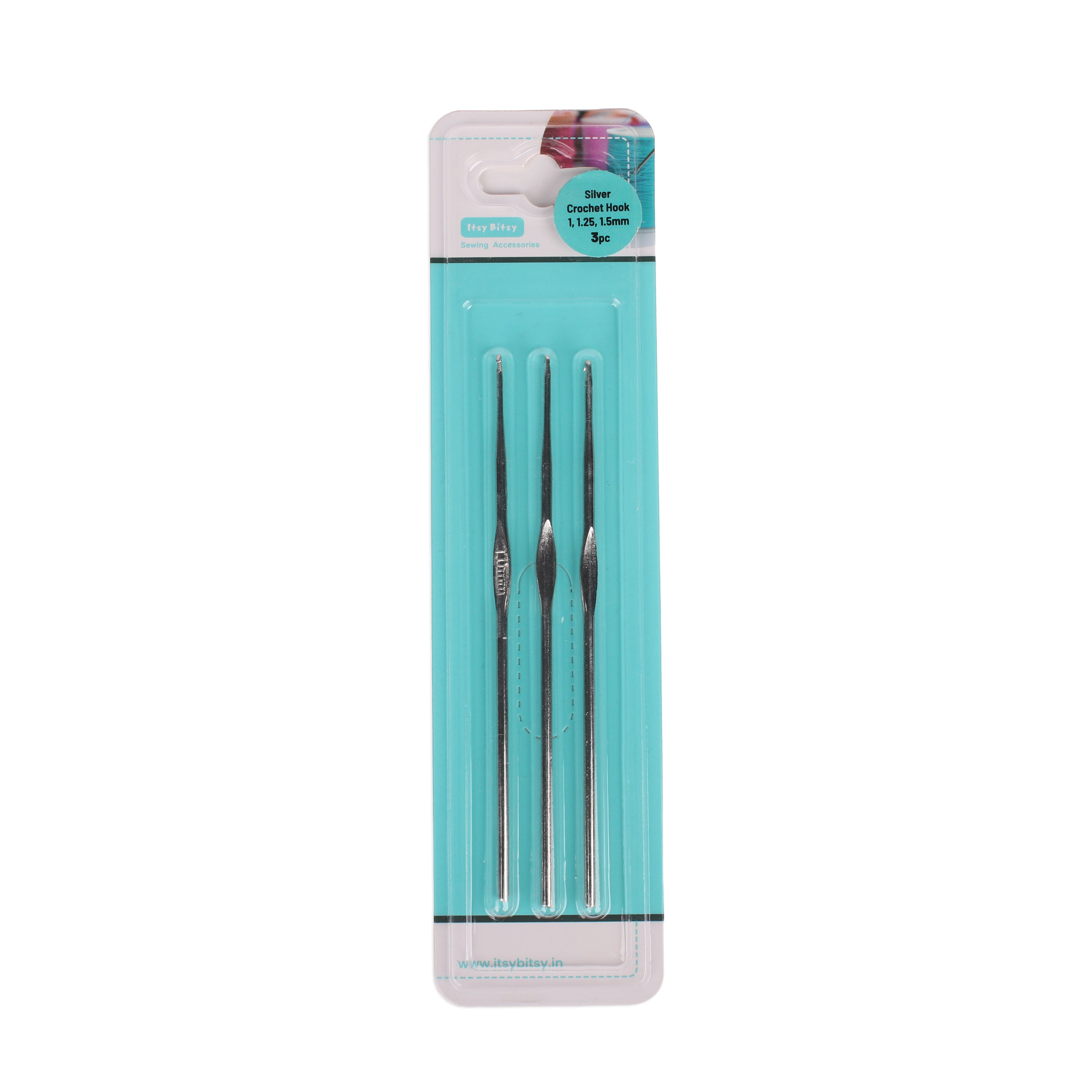 Crochet Hook Steel 1, 1.25, 1.5mm Silver 3pc Blister