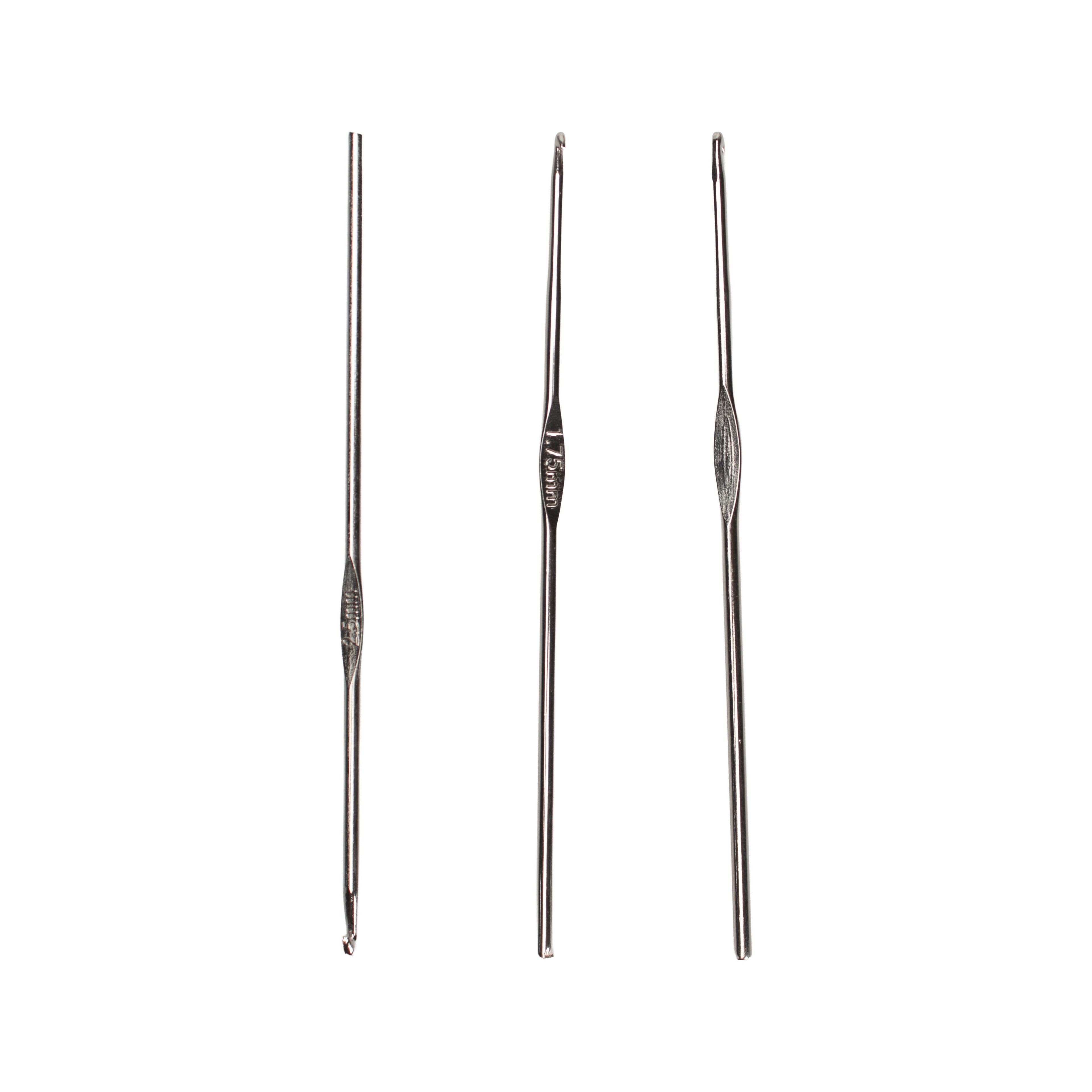 Crochet Hook Steel 1.75, 2, 2.5mm Silver 3pc Blister